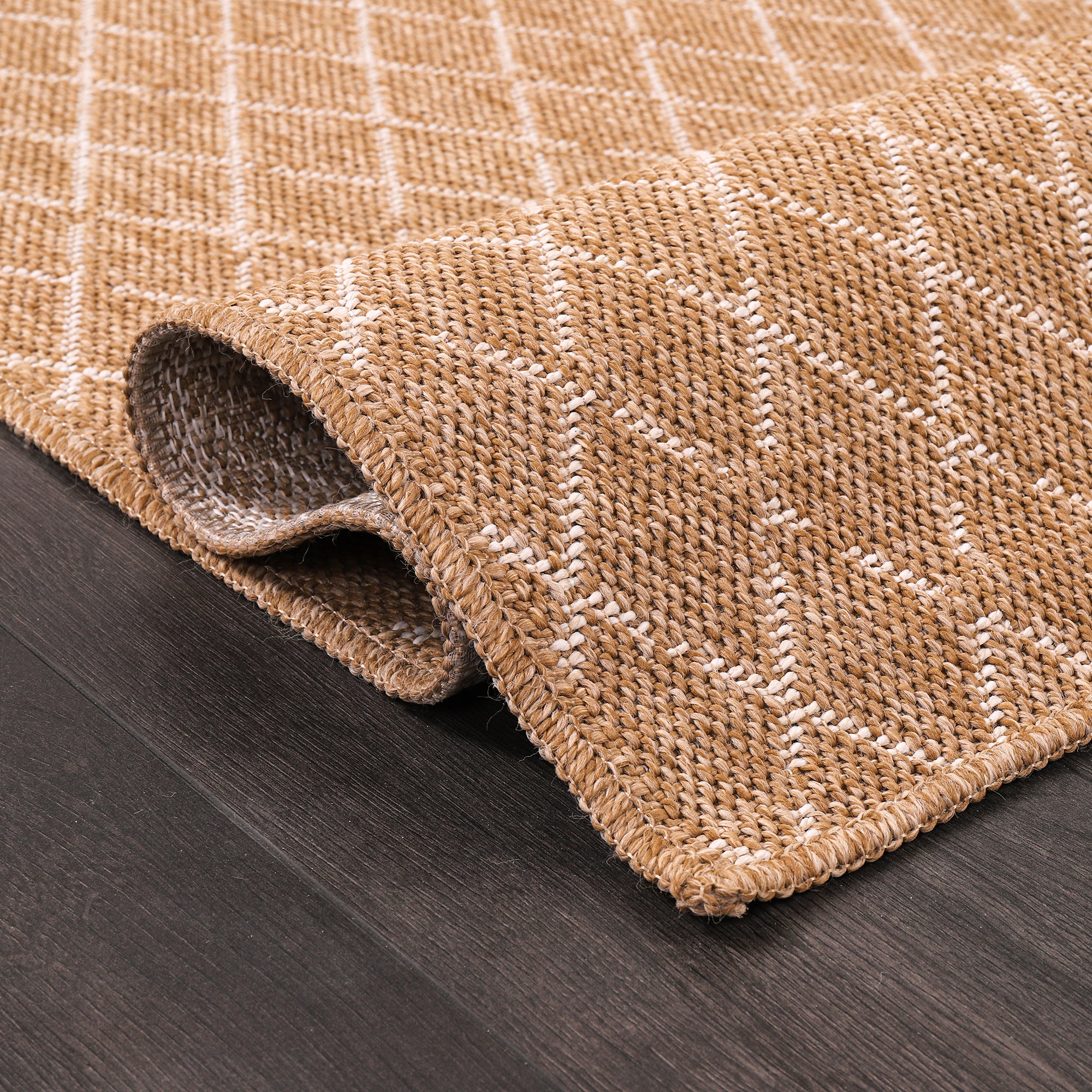 Netline Home White Diamond Jute-Effect Rug – Natural Indoor Outdoor Rug with Cream Trellis Pattern, Washable, Non-Slip, Low-Pile