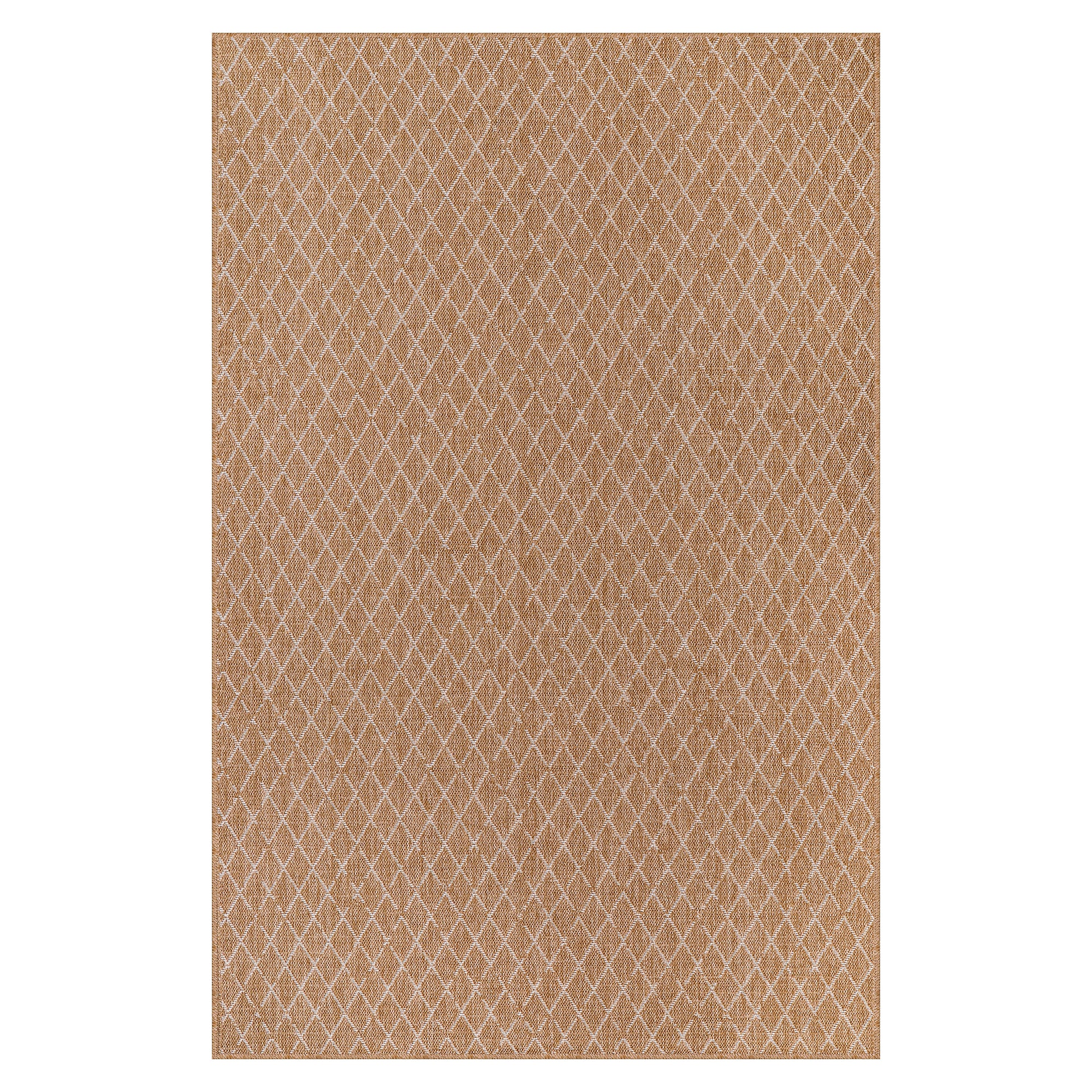 Netline Home White Diamond Jute-Effect Rug – Natural Indoor Outdoor Rug with Cream Trellis Pattern, Washable, Non-Slip, Low-Pile