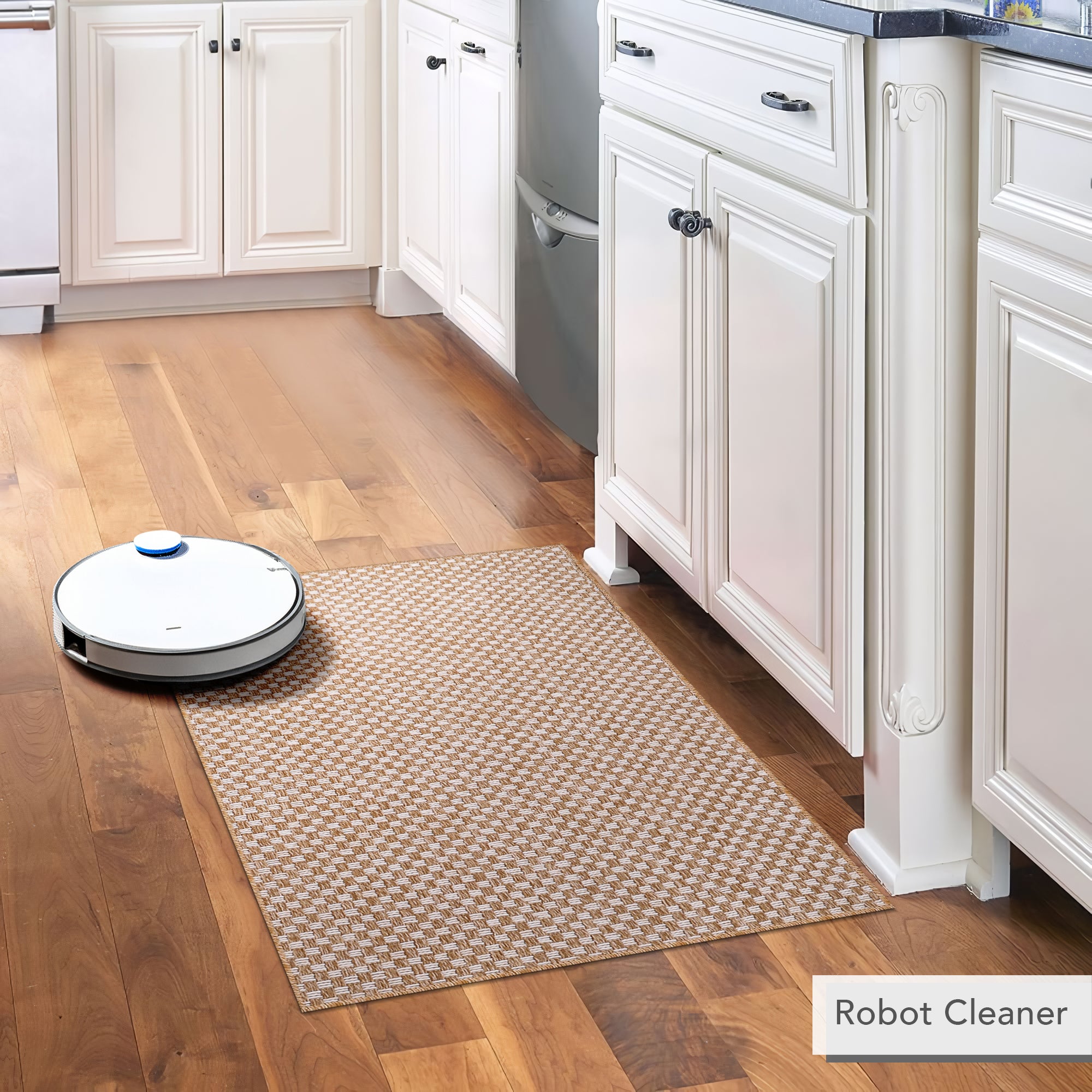 Netline Home Cream Check Jute-Effect Rug – Checkered Natural Woven Look Carpet, Indoor Outdoor, Non-Slip, Weatherproof, Easy-Clean