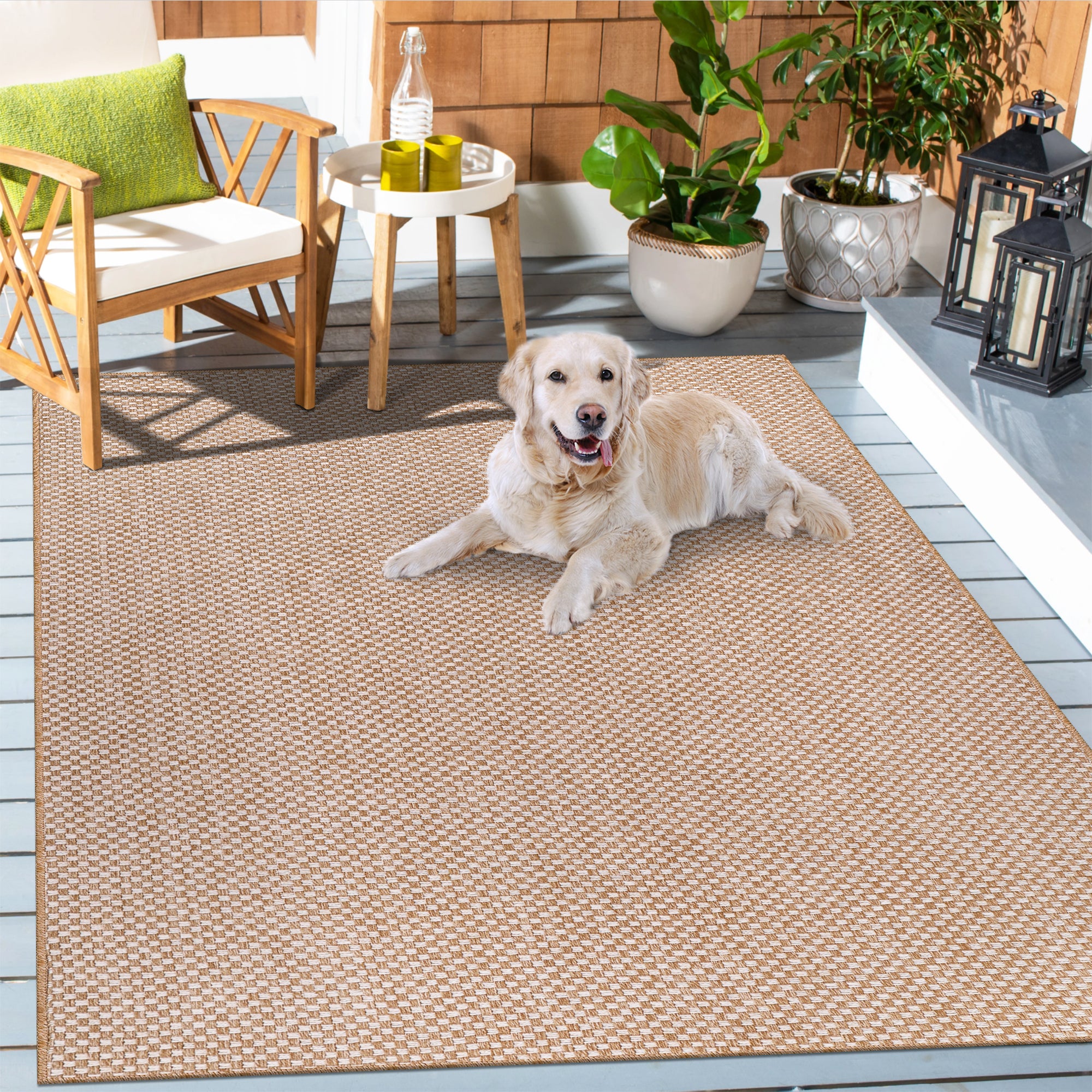 Netline Home Cream Check Jute-Effect Rug – Checkered Natural Woven Look Carpet, Indoor Outdoor, Non-Slip, Weatherproof, Easy-Clean