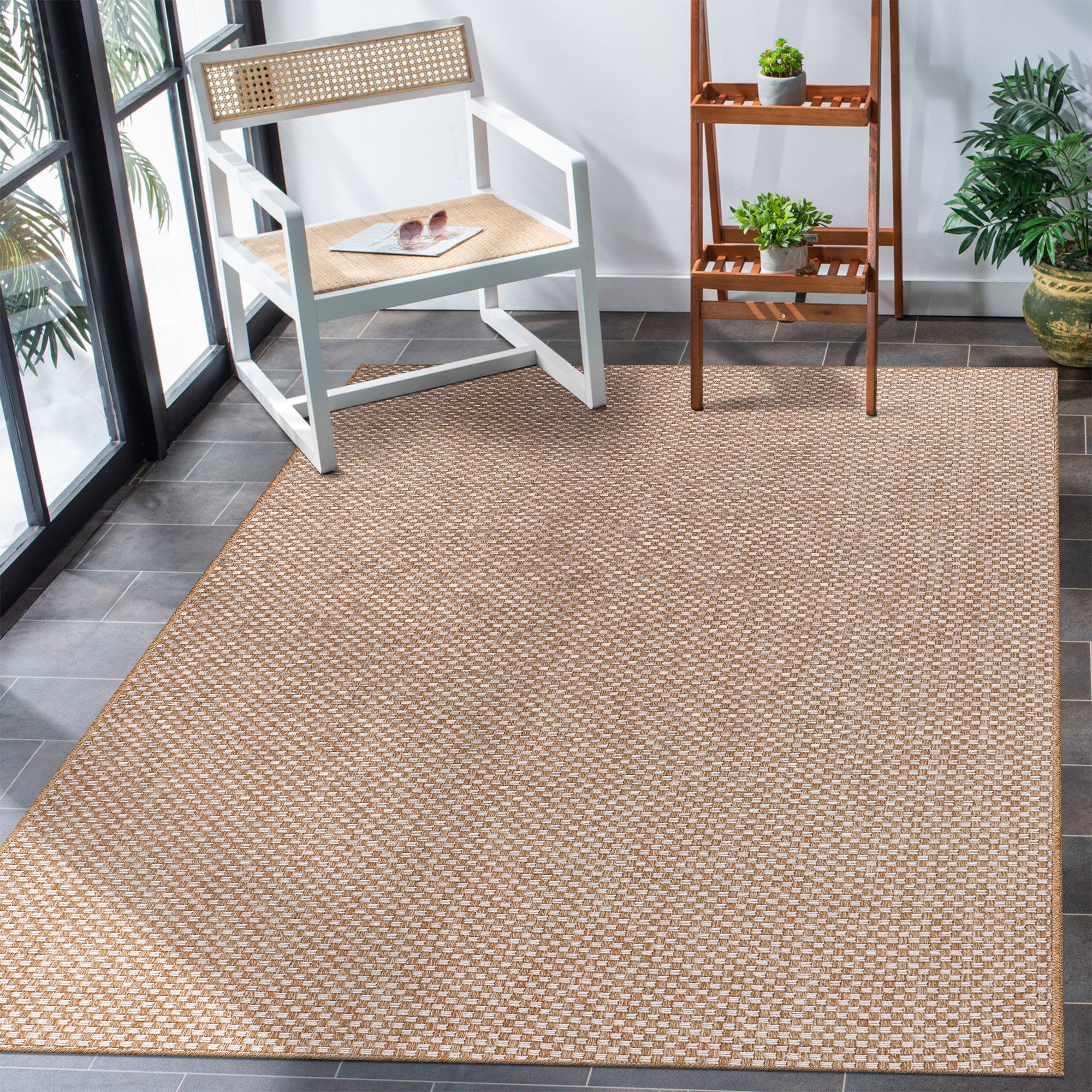 Netline Home Cream Check Jute-Effect Rug – Checkered Natural Woven Look Carpet, Indoor Outdoor, Non-Slip, Weatherproof, Easy-Clean