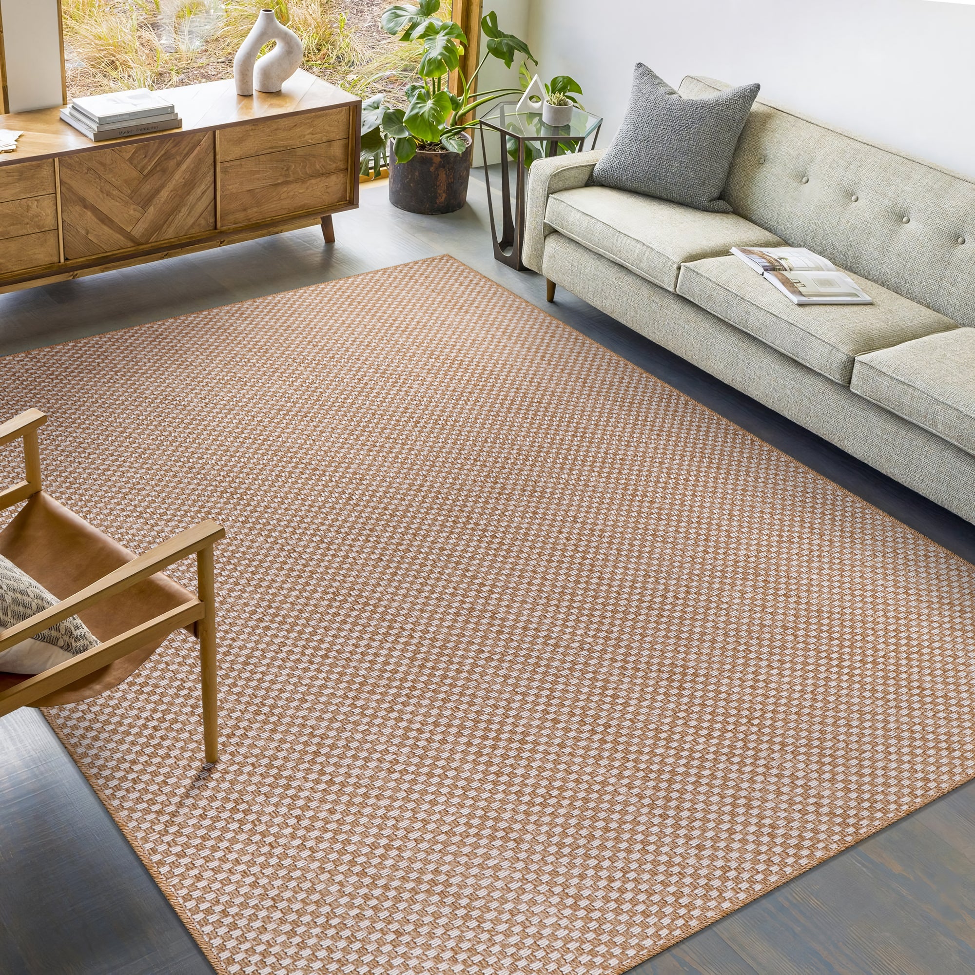 Netline Home Cream Check Jute-Effect Rug – Checkered Natural Woven Look Carpet, Indoor Outdoor, Non-Slip, Weatherproof, Easy-Clean