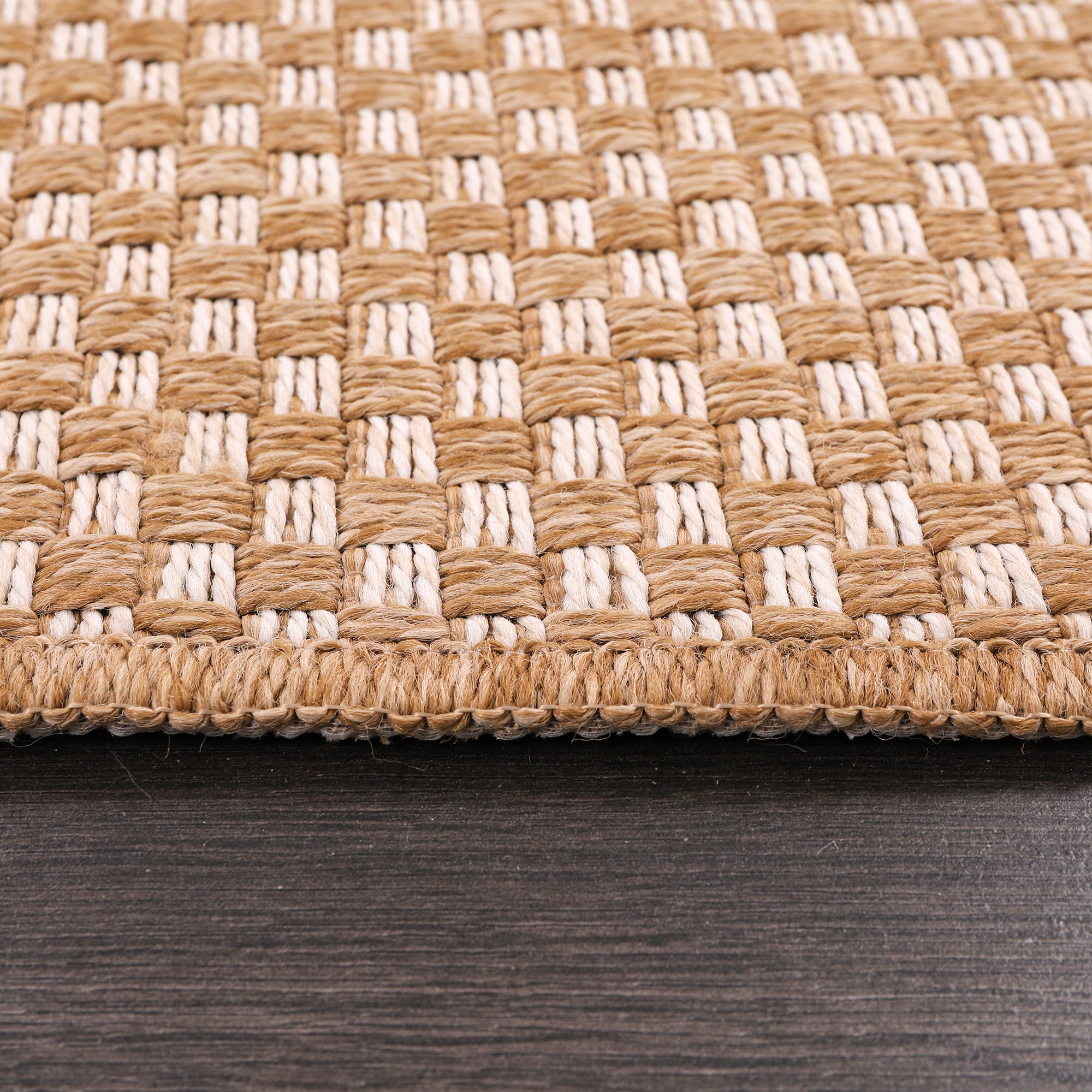 Netline Home Cream Check Jute-Effect Rug – Checkered Natural Woven Look Carpet, Indoor Outdoor, Non-Slip, Weatherproof, Easy-Clean
