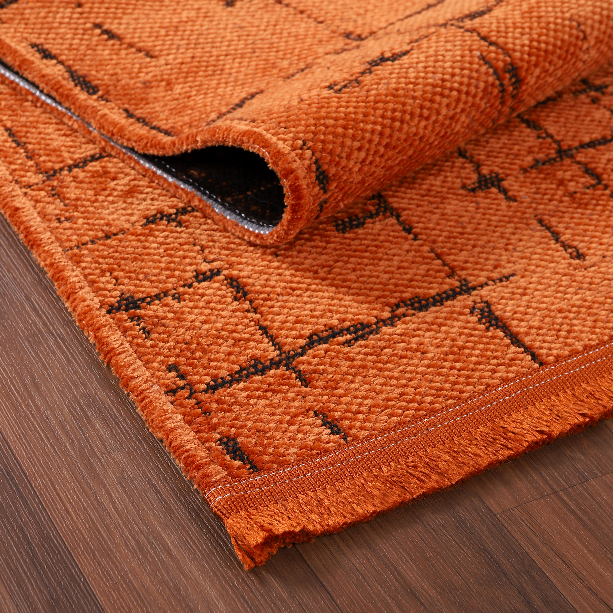 Netline Home Machine Washable Rug NT201 – ORANGE Soft Chenille
