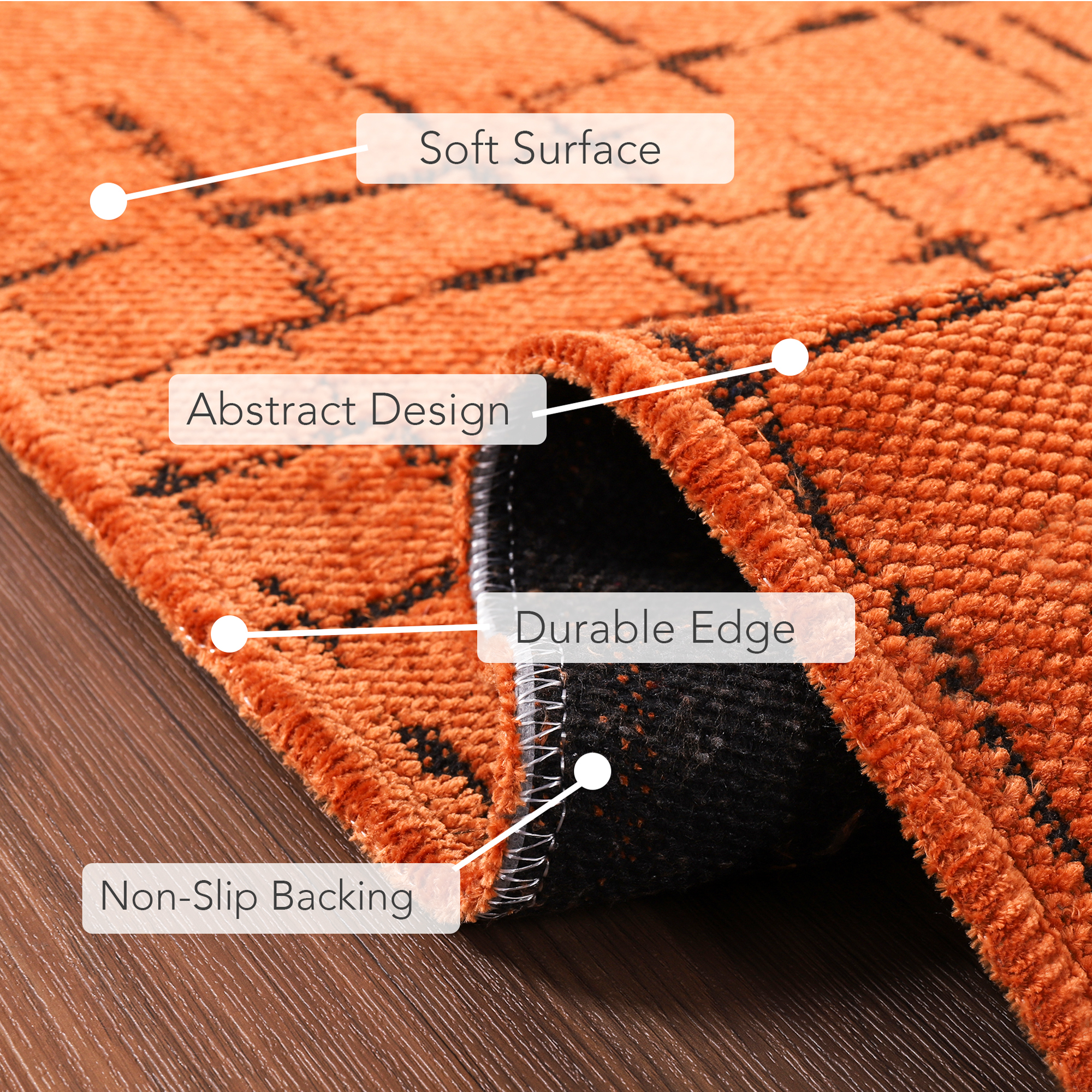 Netline Home Machine Washable Rug NT201 – ORANGE Soft Chenille