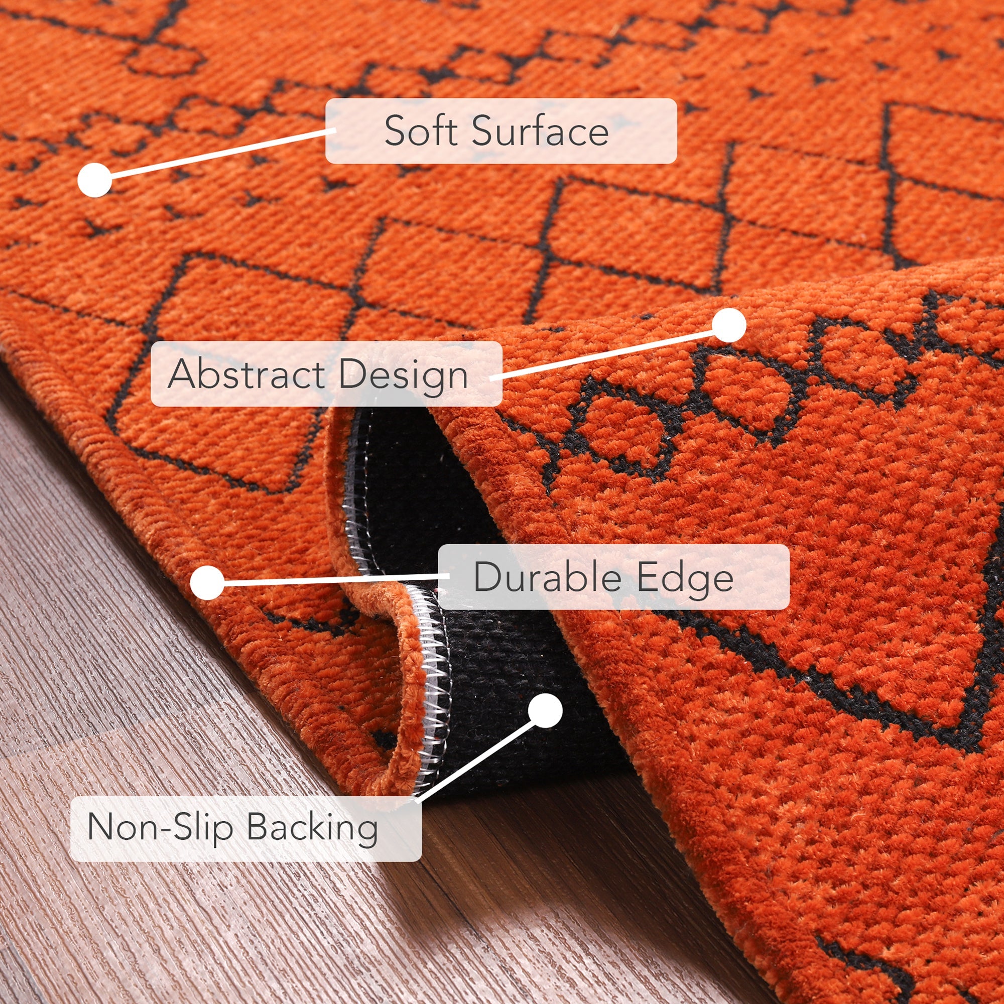 Netline Home Machine Washable Rug RW1801 – ORANGE Soft Chenille