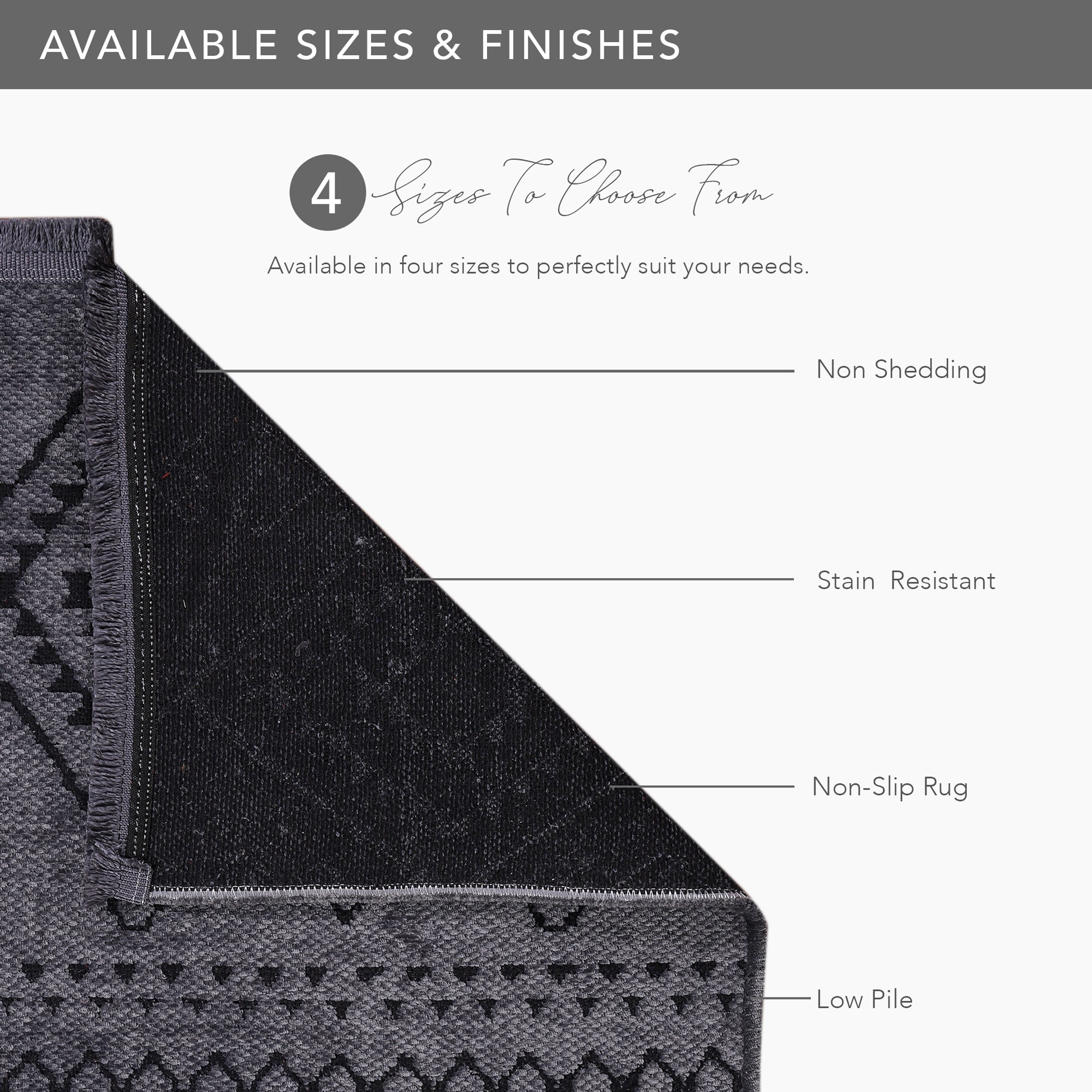 Netline Home Machine Washable Rug RW1801 – DARK GRAY Soft Chenille