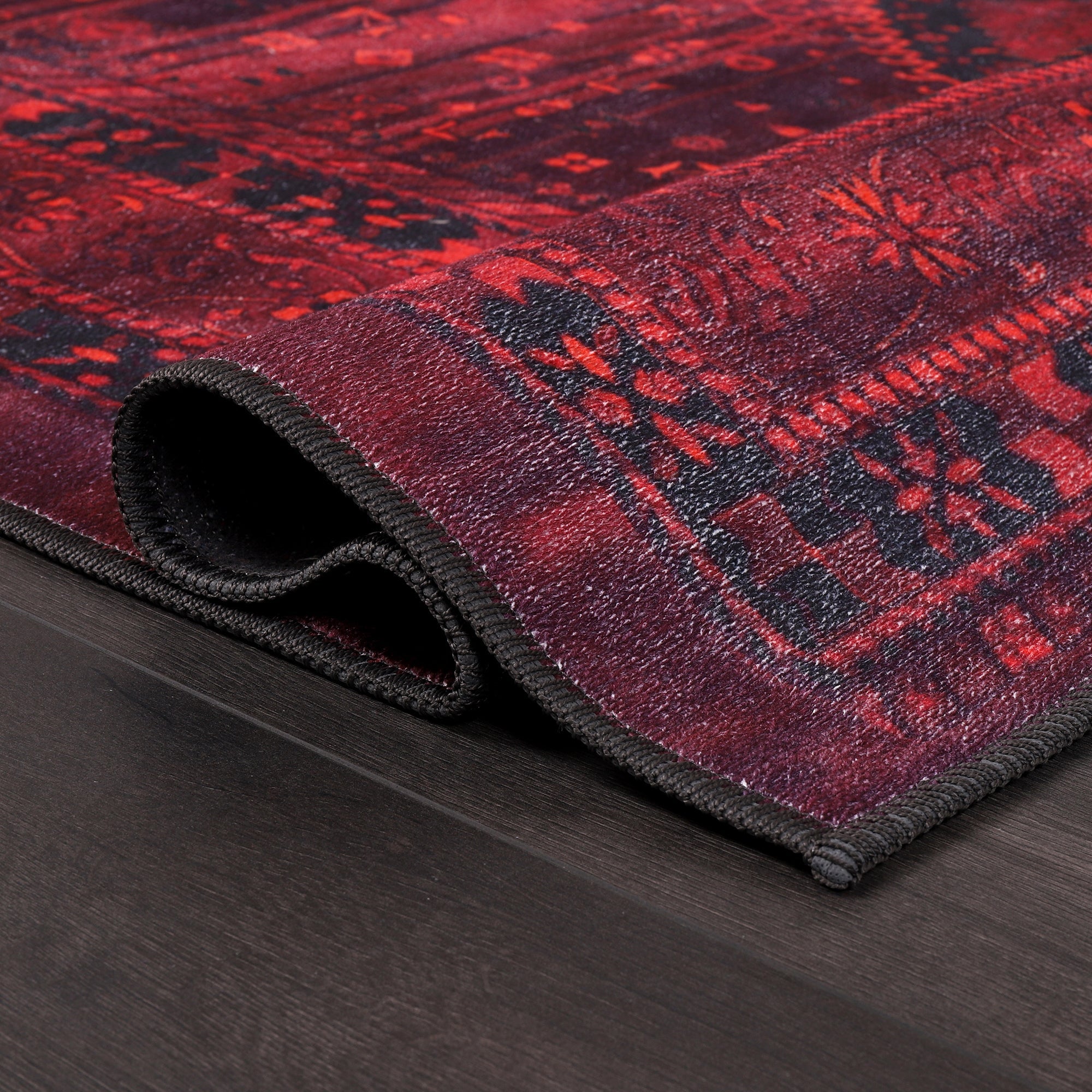 Netline Home Rugs Depot RW1009 – Machine Washable Red Tribal Medallion Rug | Oriental Geometric Carpet for Living Room, Bedroom & Office