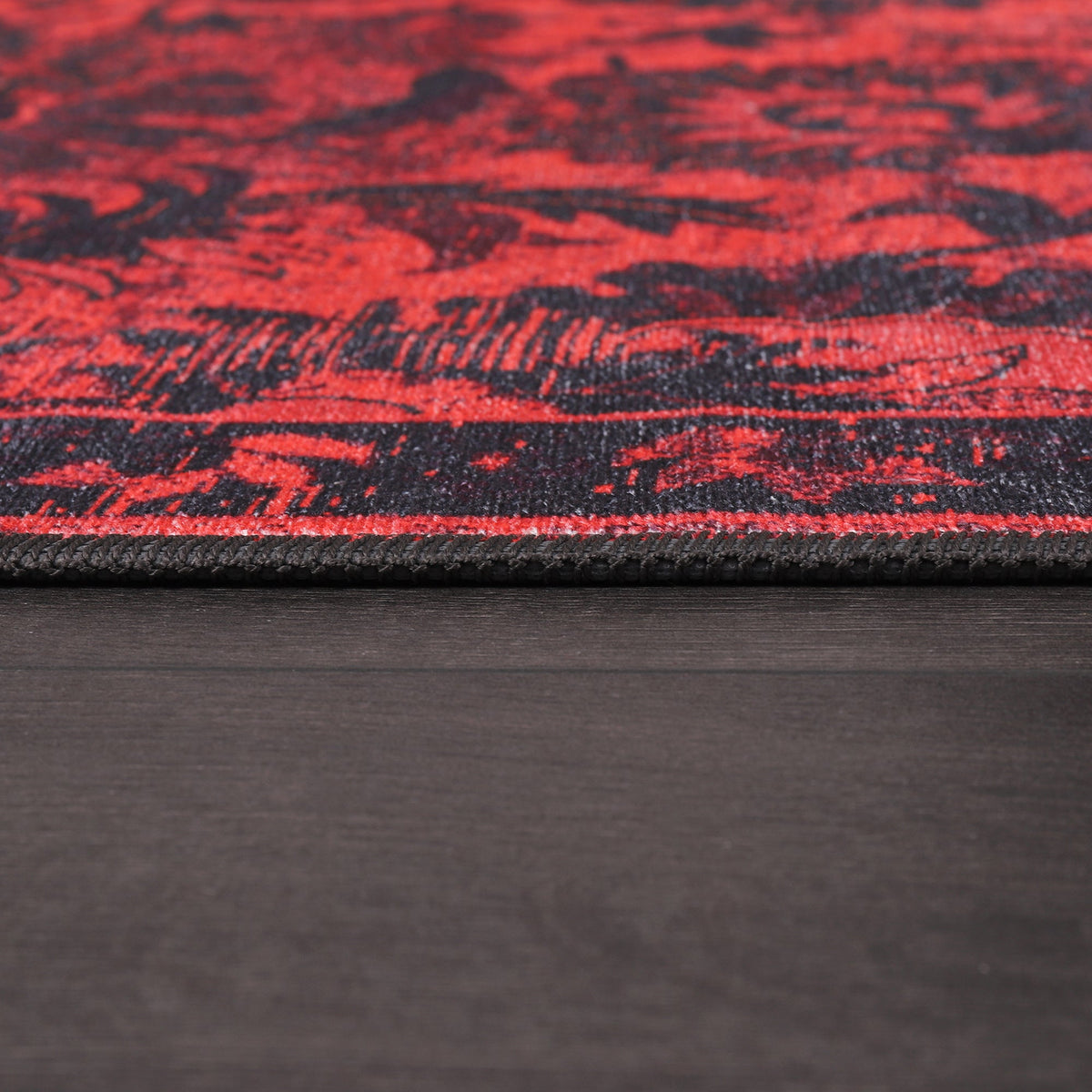 Red vintage floral washable rug by Netline Home featuring damask-inspired oriental design, ideal for living rooms, bedrooms, and dining areas.