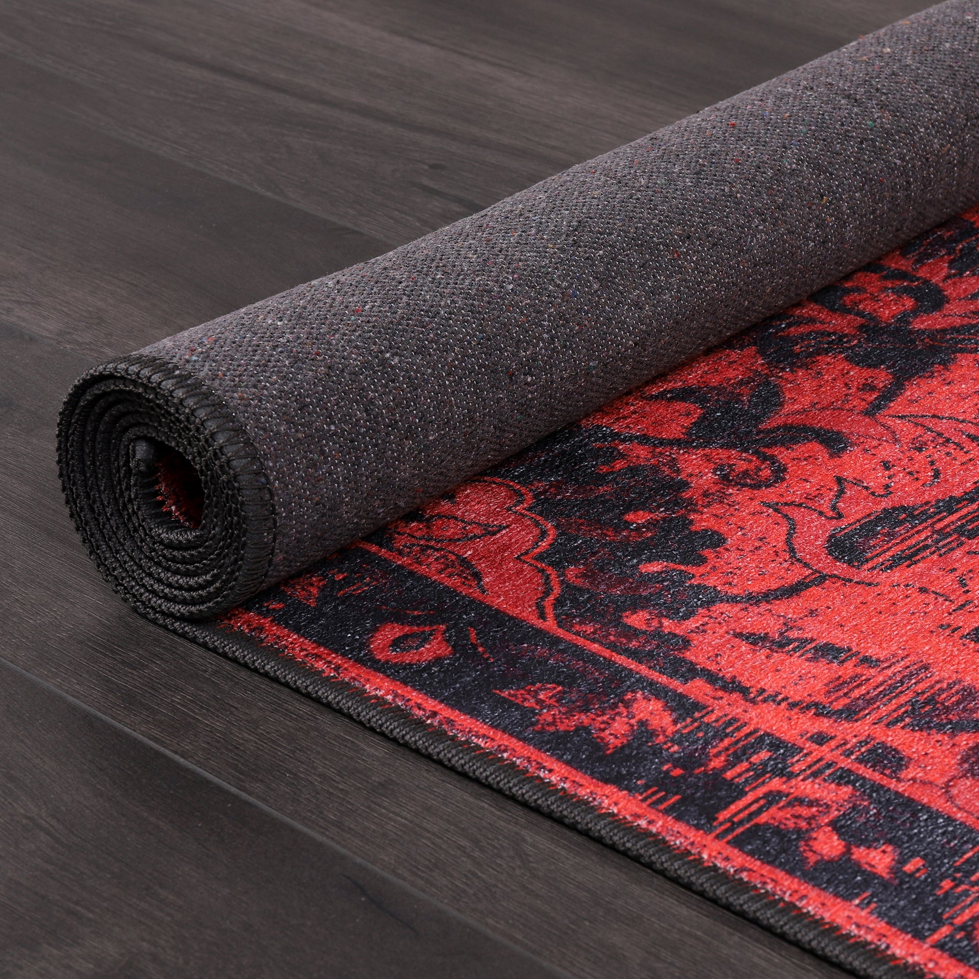 Netline Home Rugs Depot RW1010 – Machine Washable Red Vintage Floral Rug | Damask-Inspired Oriental Carpet for Living Room, Bedroom & Dining