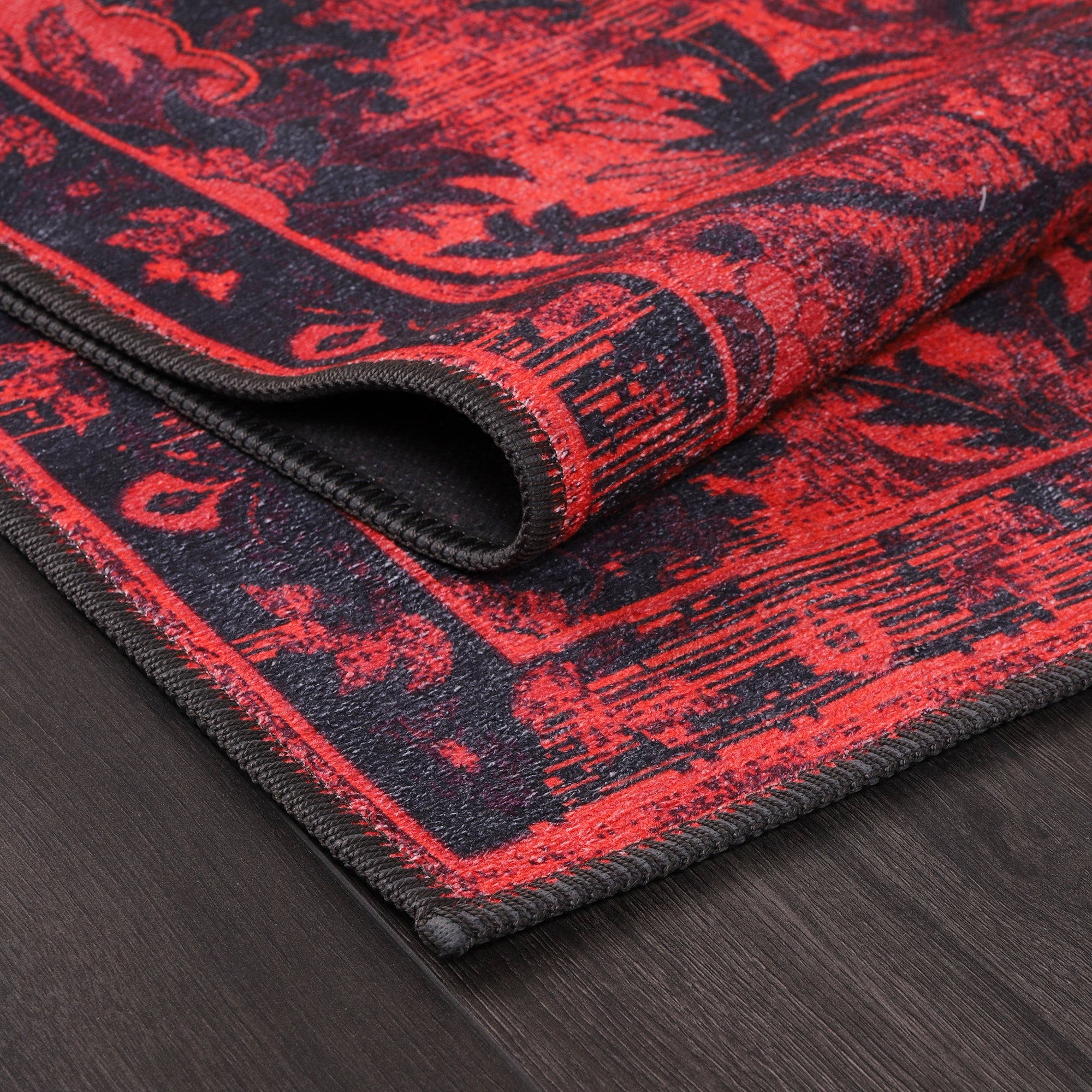 Netline Home Rugs Depot RW1010 – Machine Washable Red Vintage Floral Rug | Damask-Inspired Oriental Carpet for Living Room, Bedroom & Dining