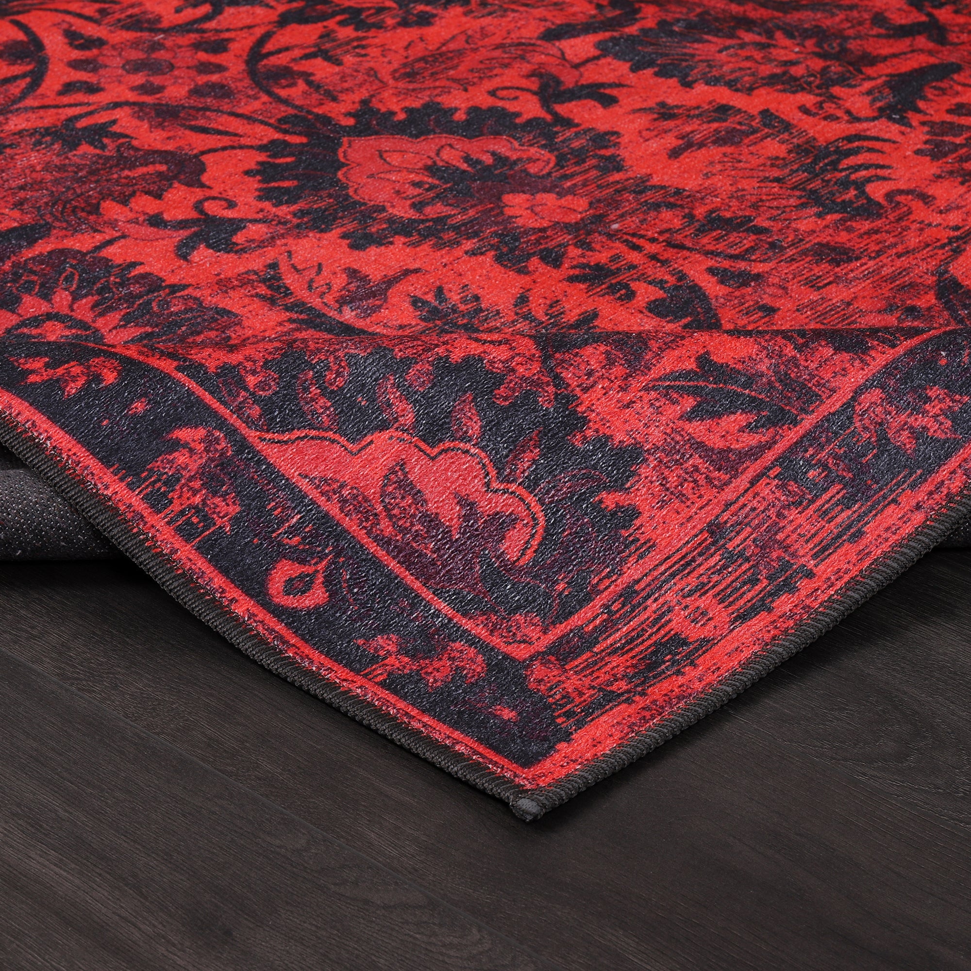 Netline Home Rugs Depot RW1010 – Machine Washable Red Vintage Floral Rug | Damask-Inspired Oriental Carpet for Living Room, Bedroom & Dining
