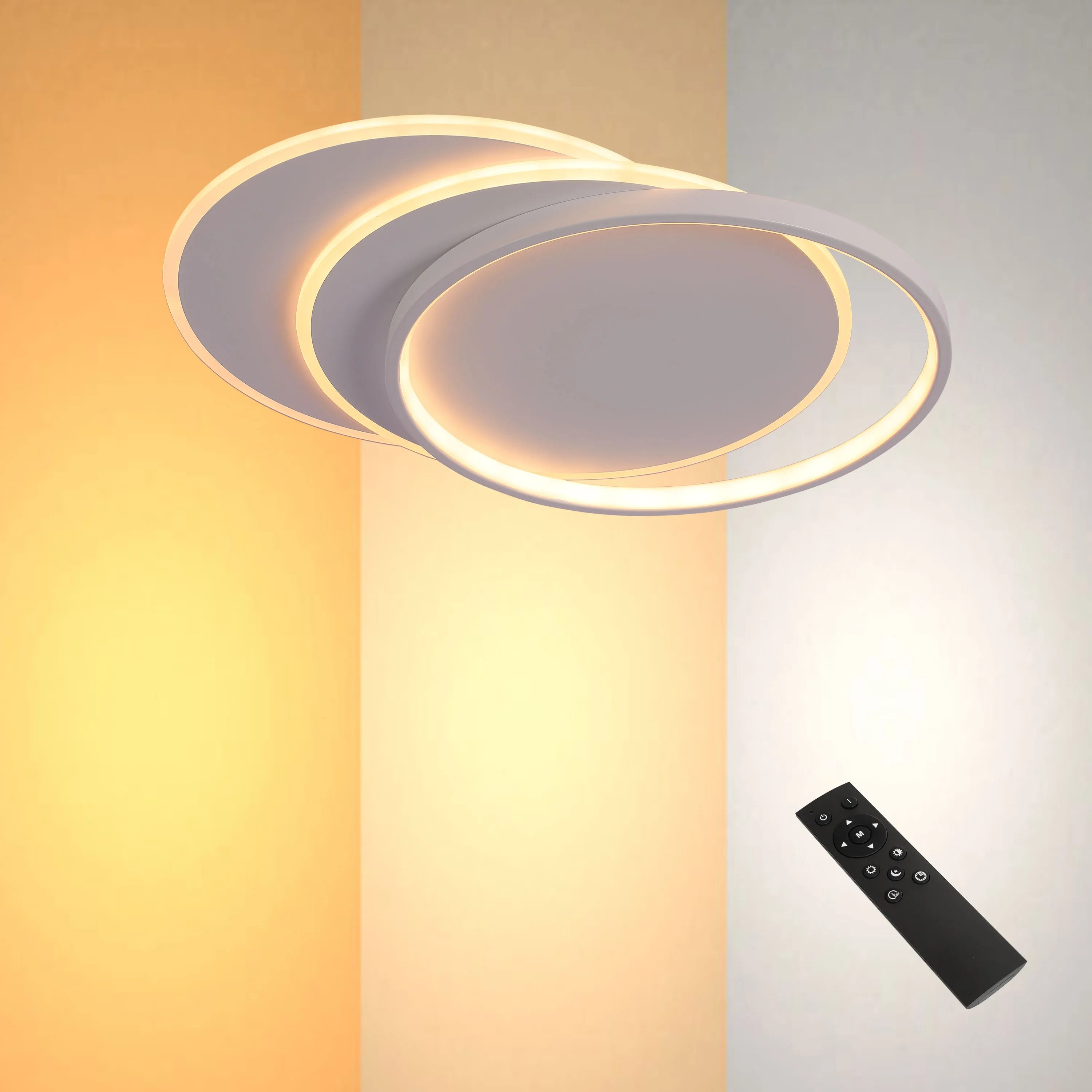 Dimmable CCT tunable overlapping tray LED ceiling light with remote, suitable for bedrooms and living rooms by Netline Home Interior