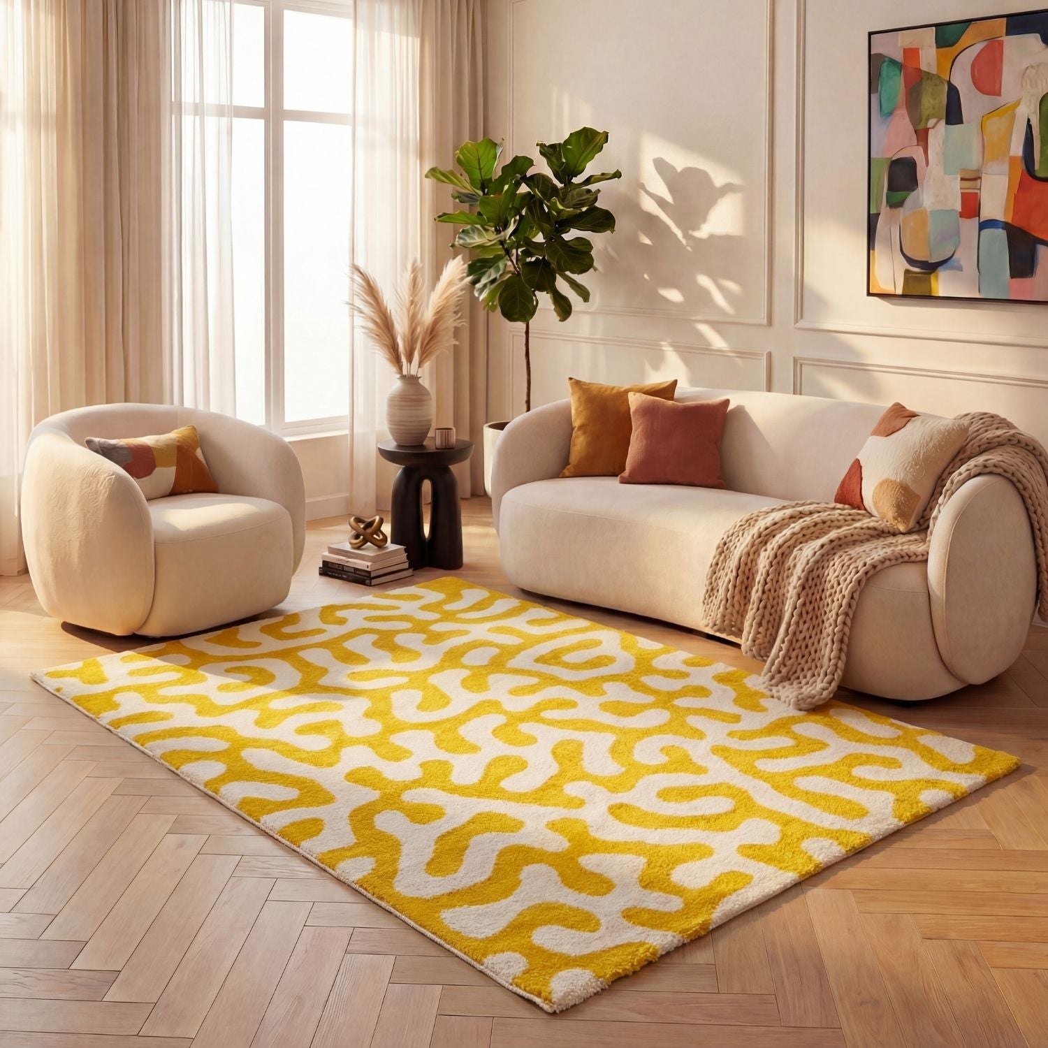 Joli Doodle Yellow & White Rug