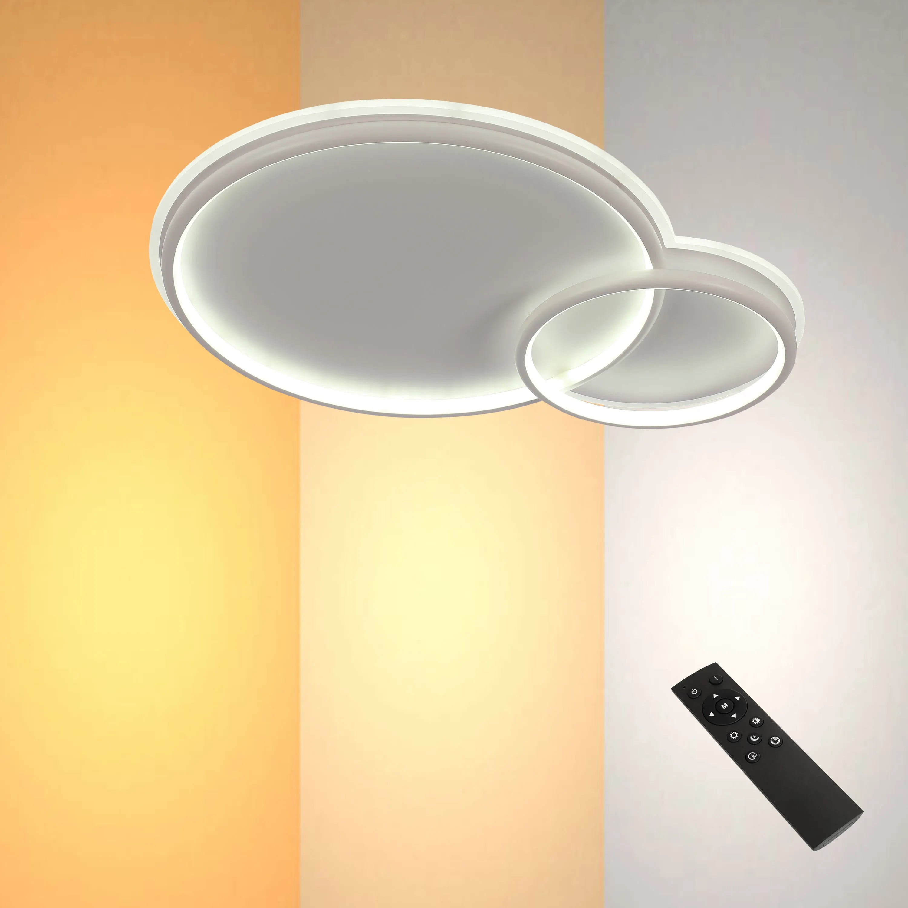 Dual-ring LED ceiling light by Netline Home Interior, CCT tunable, dimmable with remote, flush mount for modern interior lighting.