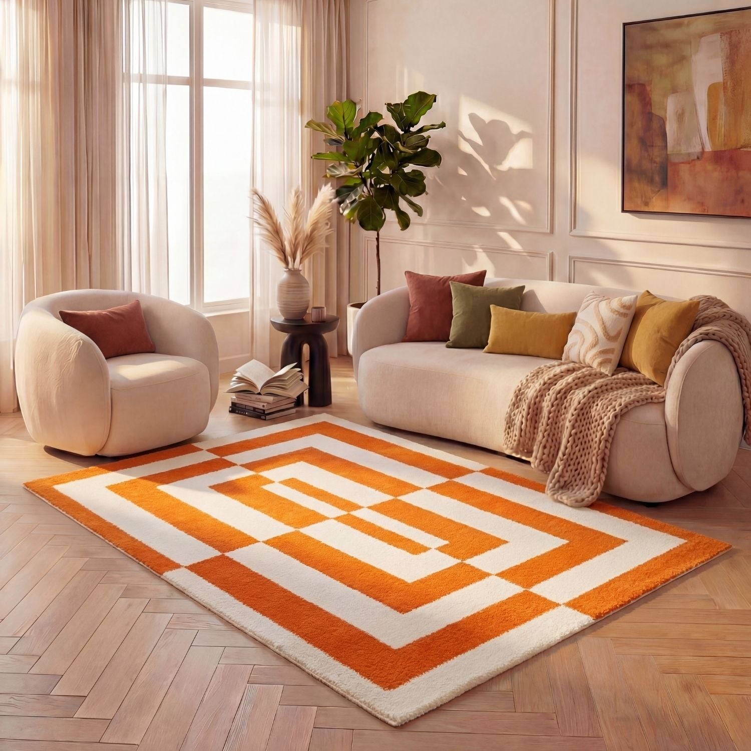 Joli Geometric Orange & White Rug