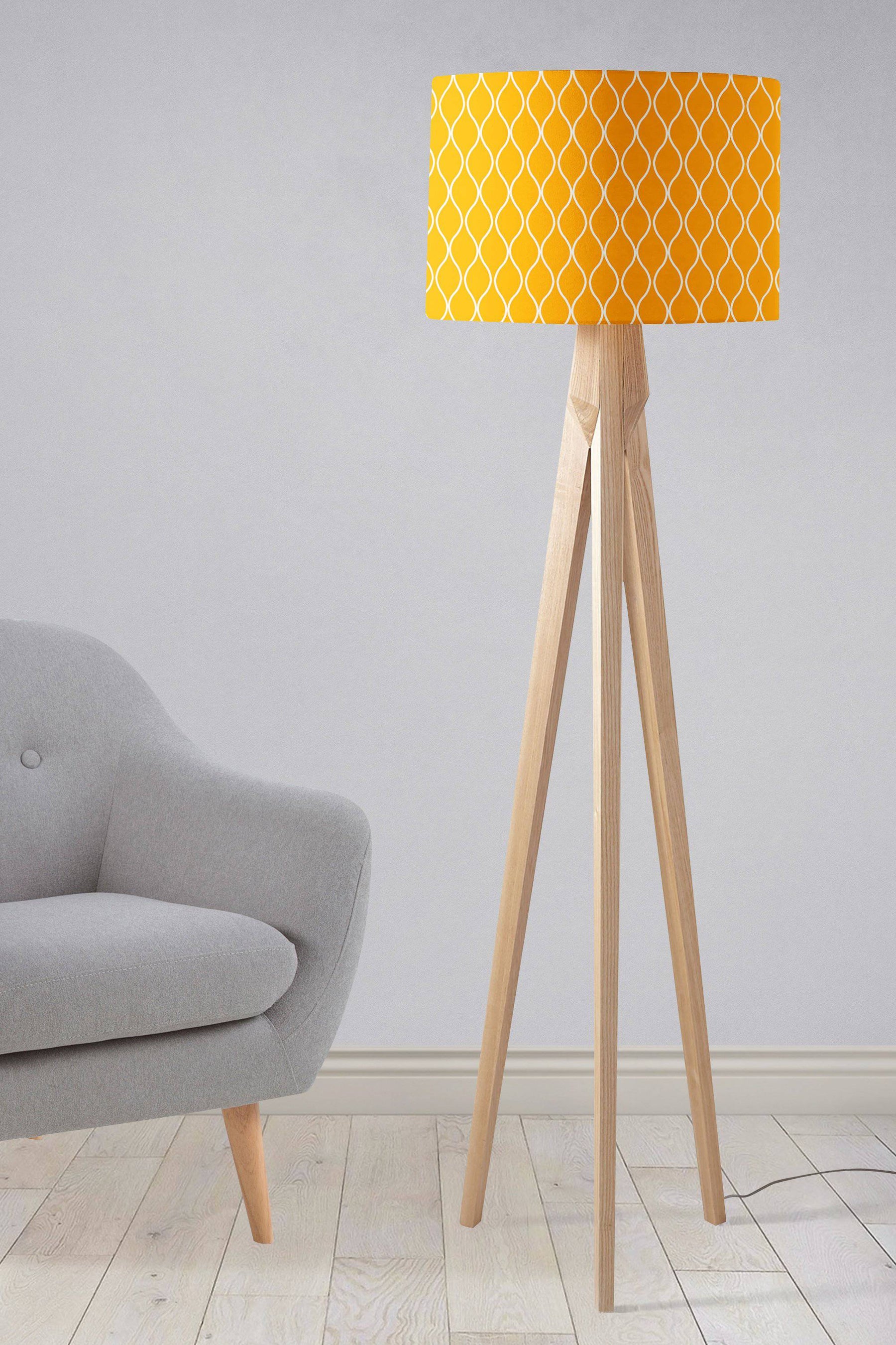 Yellow Lampshade with White Geometric Design – Ceiling & Table Compatible