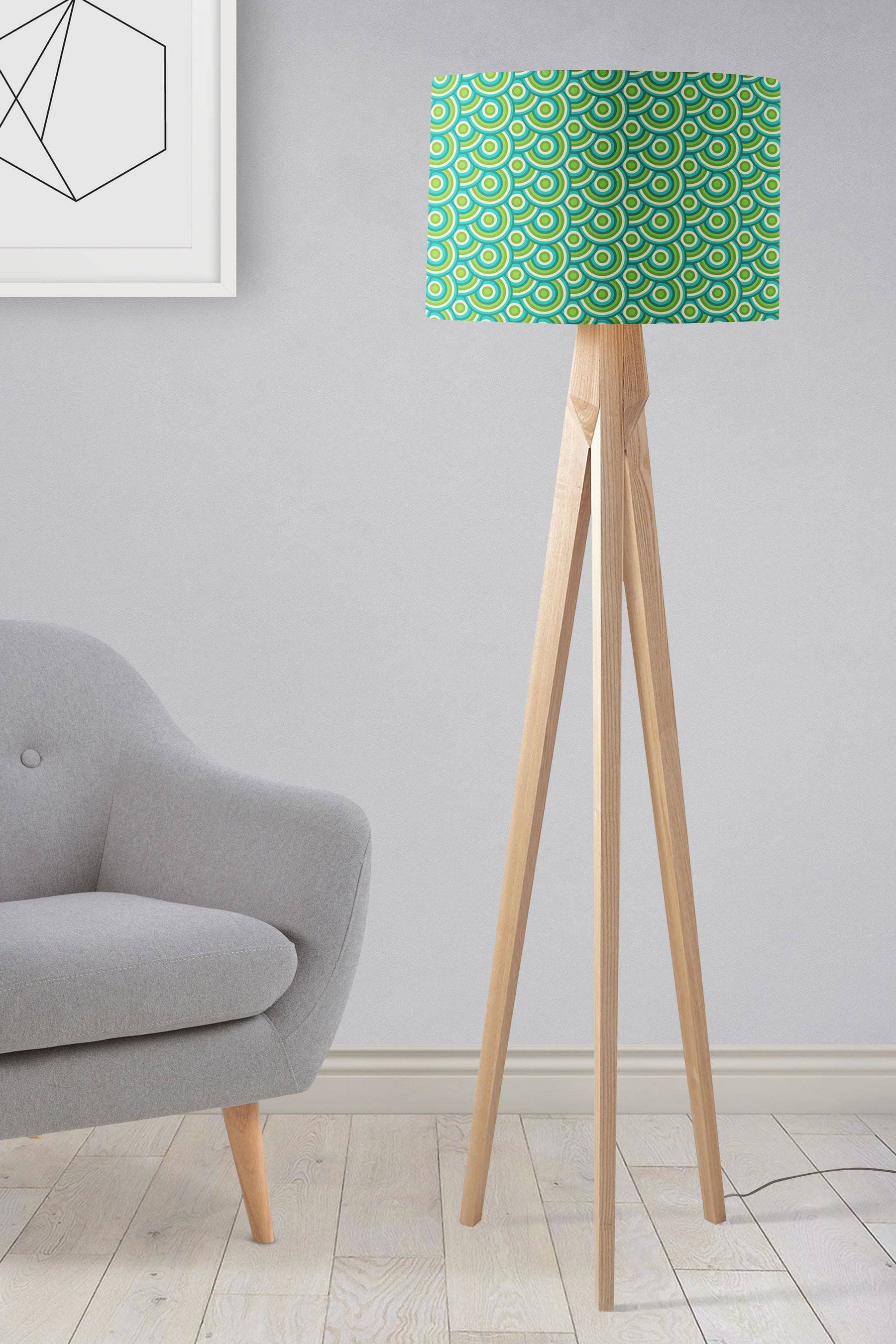 Green with a 70's Retro Circles DesignLampshade – Ceiling & Table Compatible