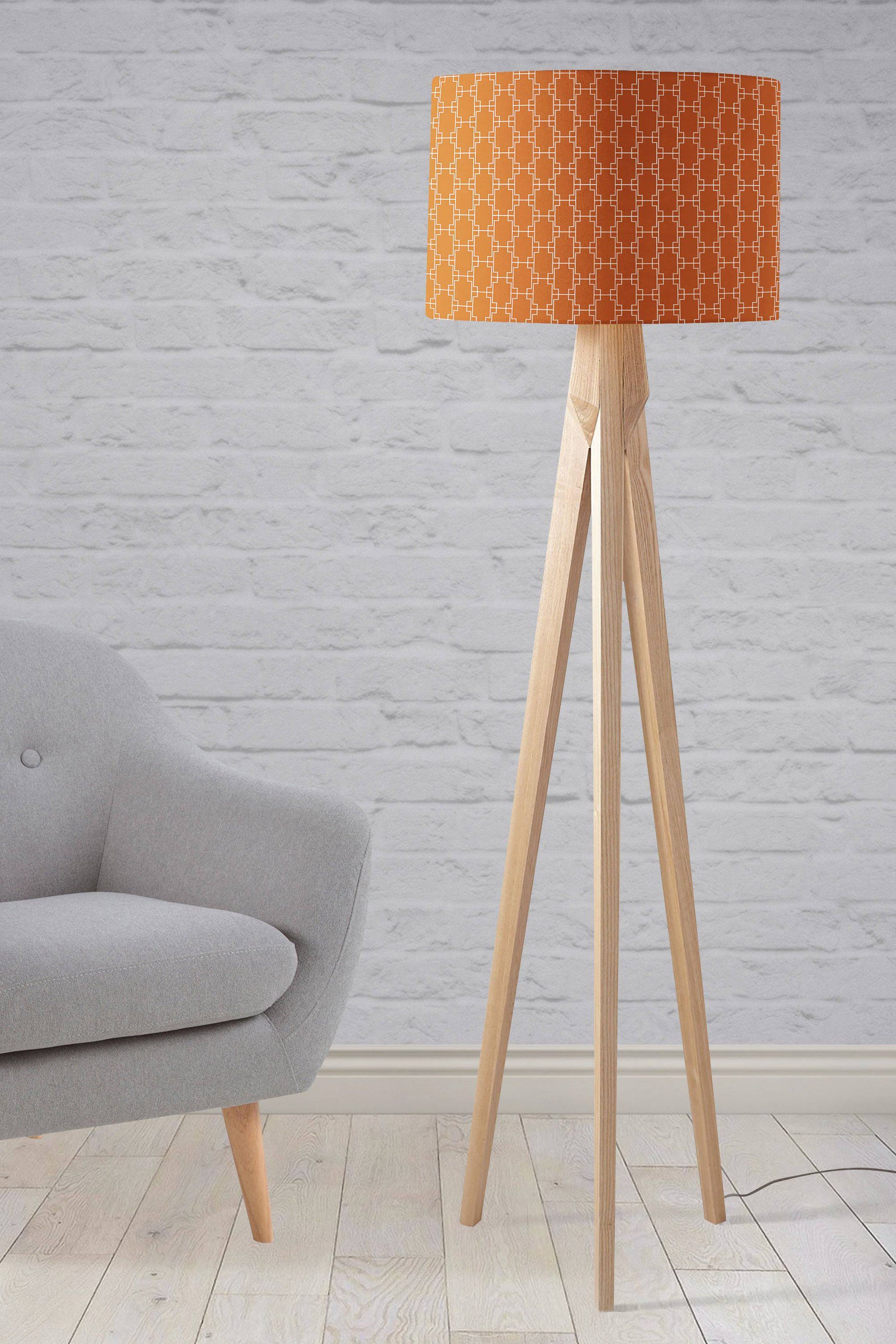 Dark Orange Lampshade with a White Geometric Design – Ceiling & Table Compatible