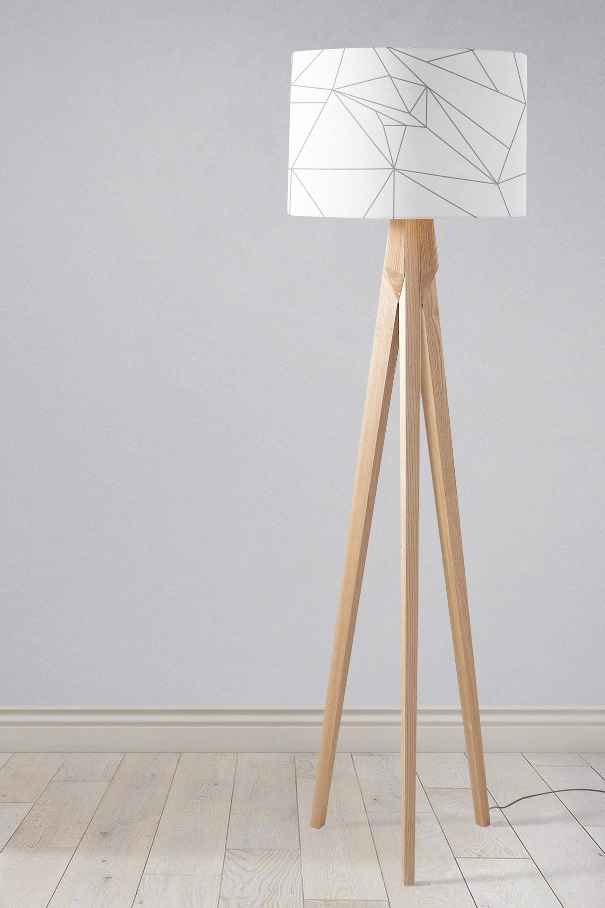 White Lampshade with a Grey Lines Geometric Design – Ceiling & Table Compatible