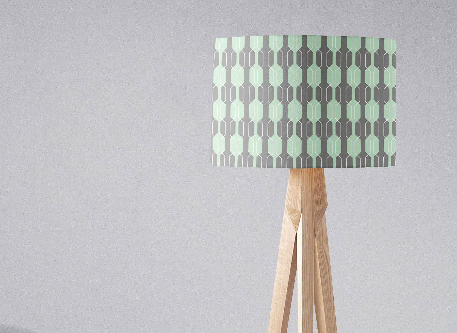 Grey Lampshade with a Mint Green Geometric Design – Ceiling & Table Compatible