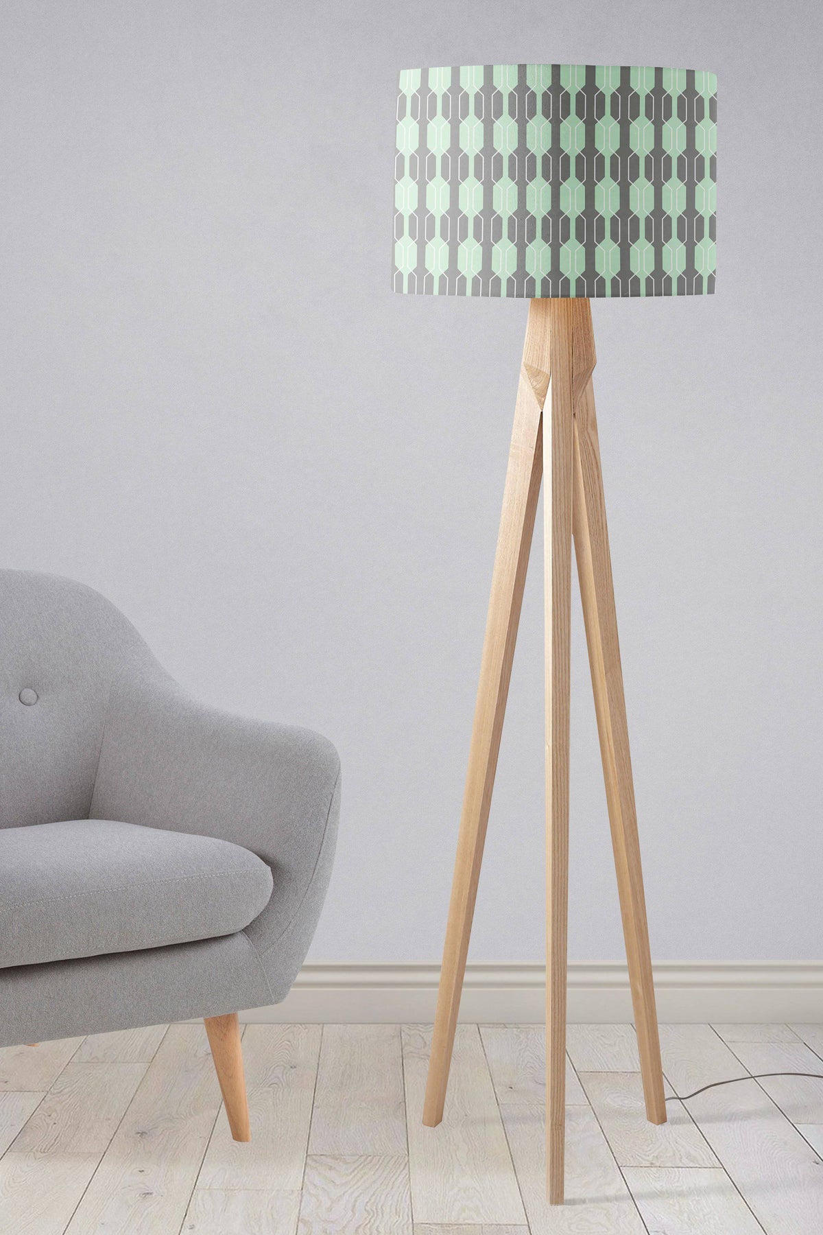 Grey Lampshade with a Mint Green Geometric Design – Ceiling & Table Compatible