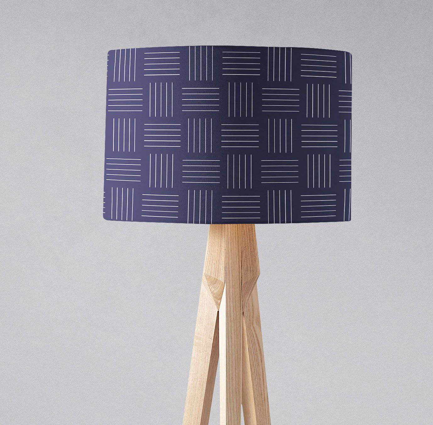 Navy Blue with White Lines Geometric Design Lampshade – Ceiling & Table Compatible