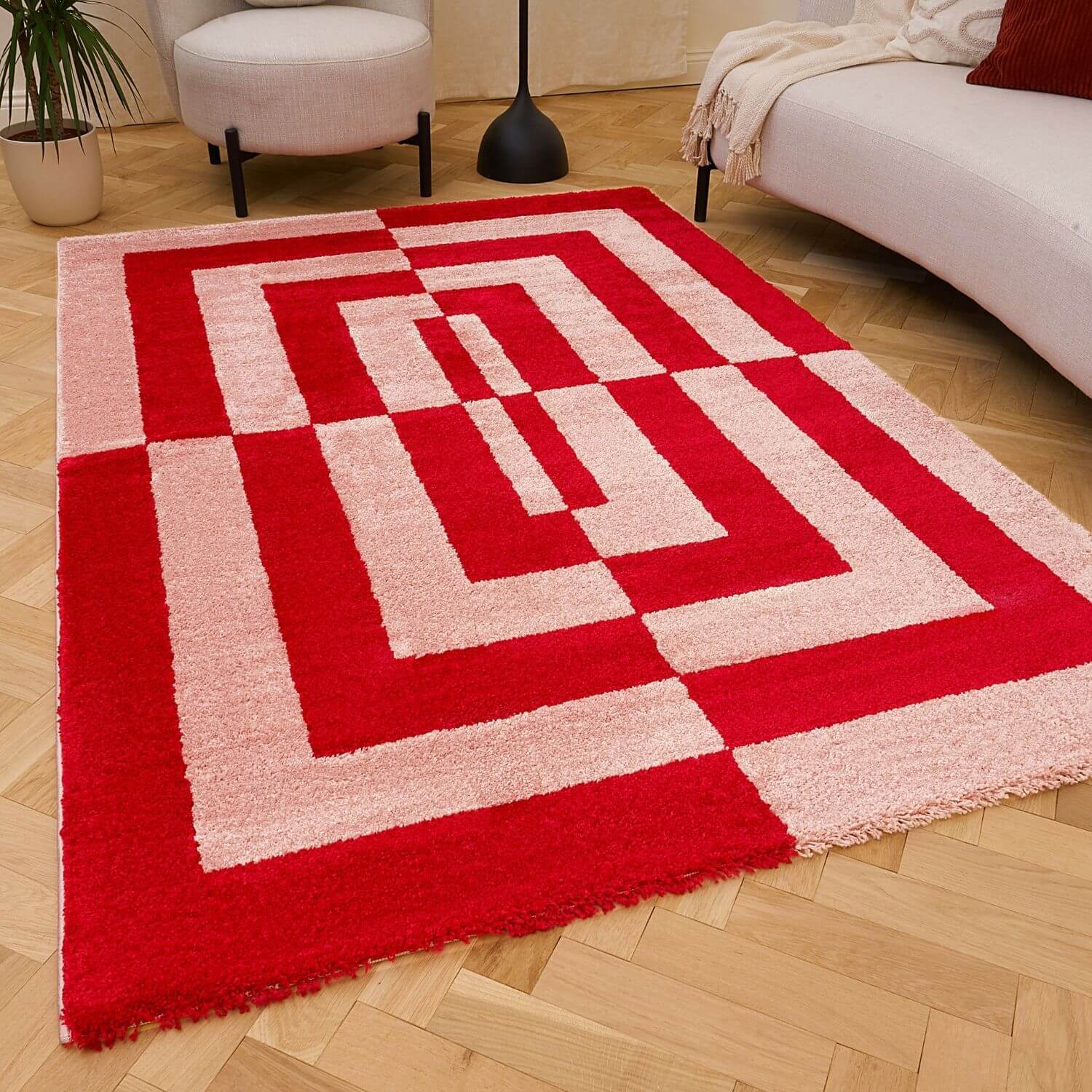 Joli Geometric Red & Pink Rug
