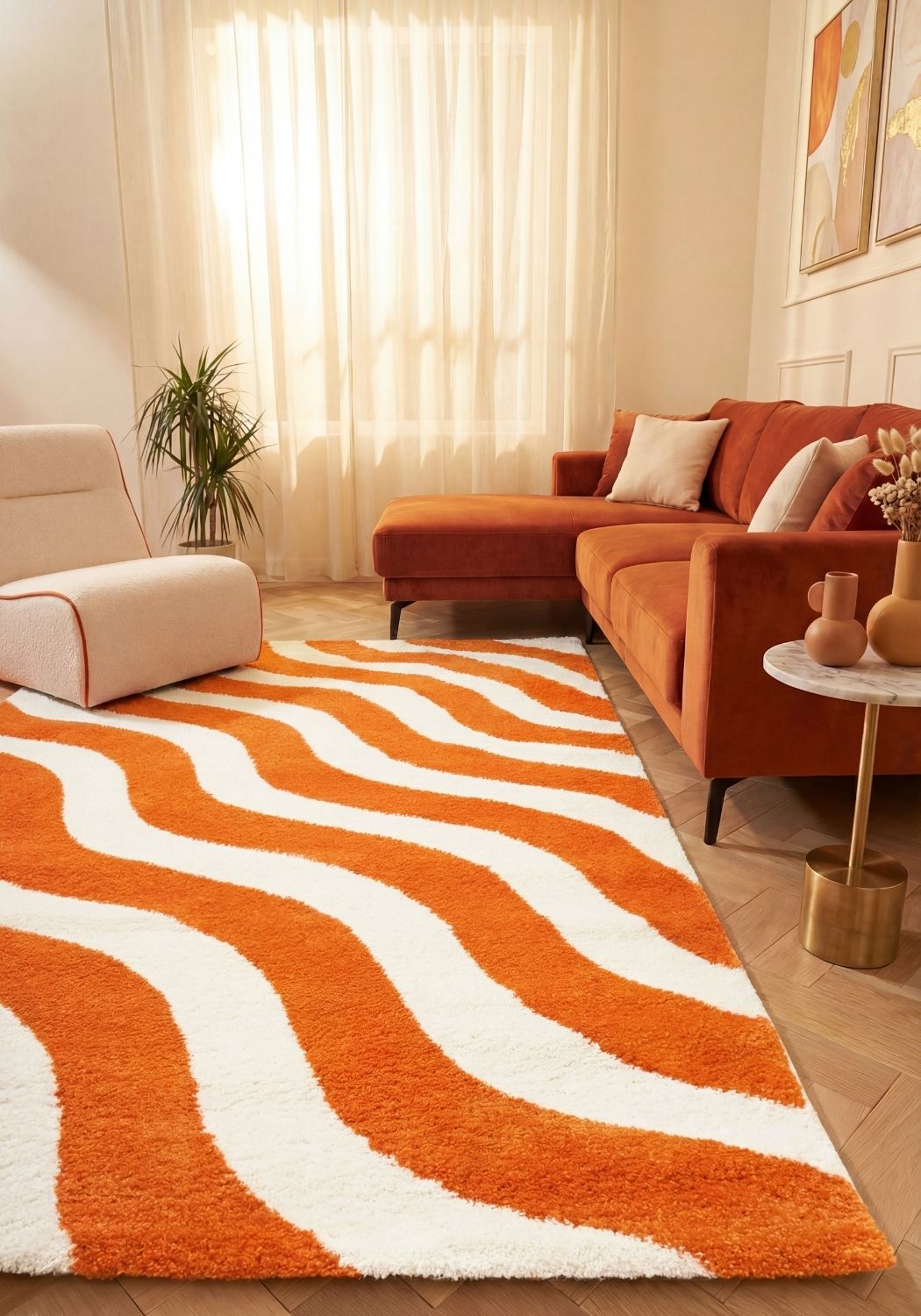 Joli Wave Orange & White Rug