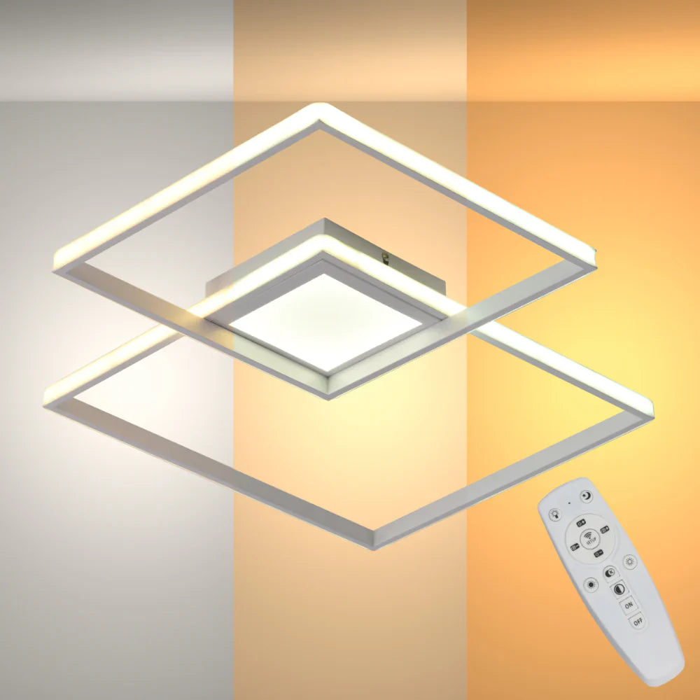 White LED crossing squares ceiling light with remote control, 34W CCT change, contemporary Nordic Scandinavian flush design.