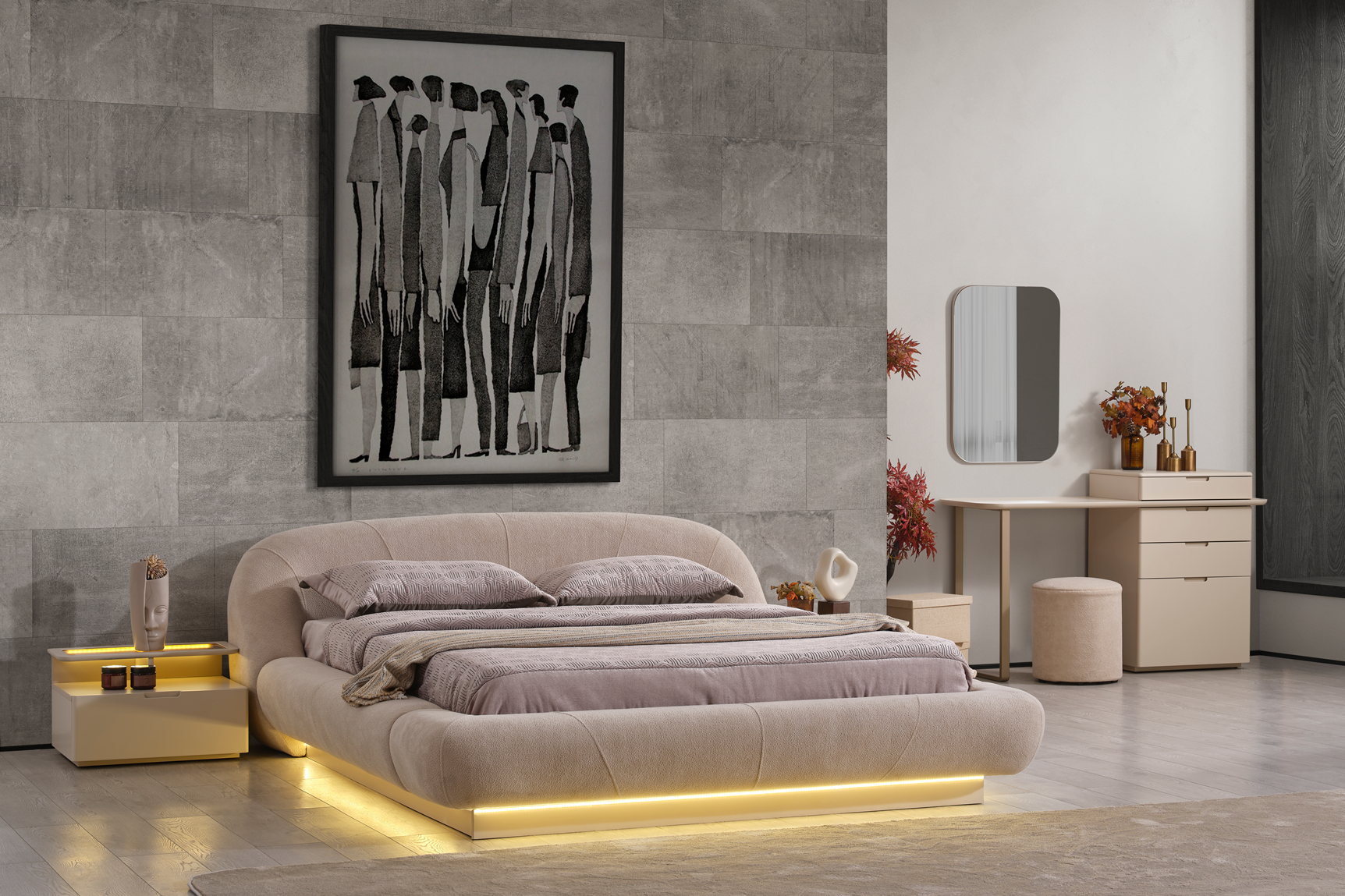 Lizbon Bedroom Set by Netline Home Interior featuring a modern bed, matching nightstands, and stylish bedroom decor.