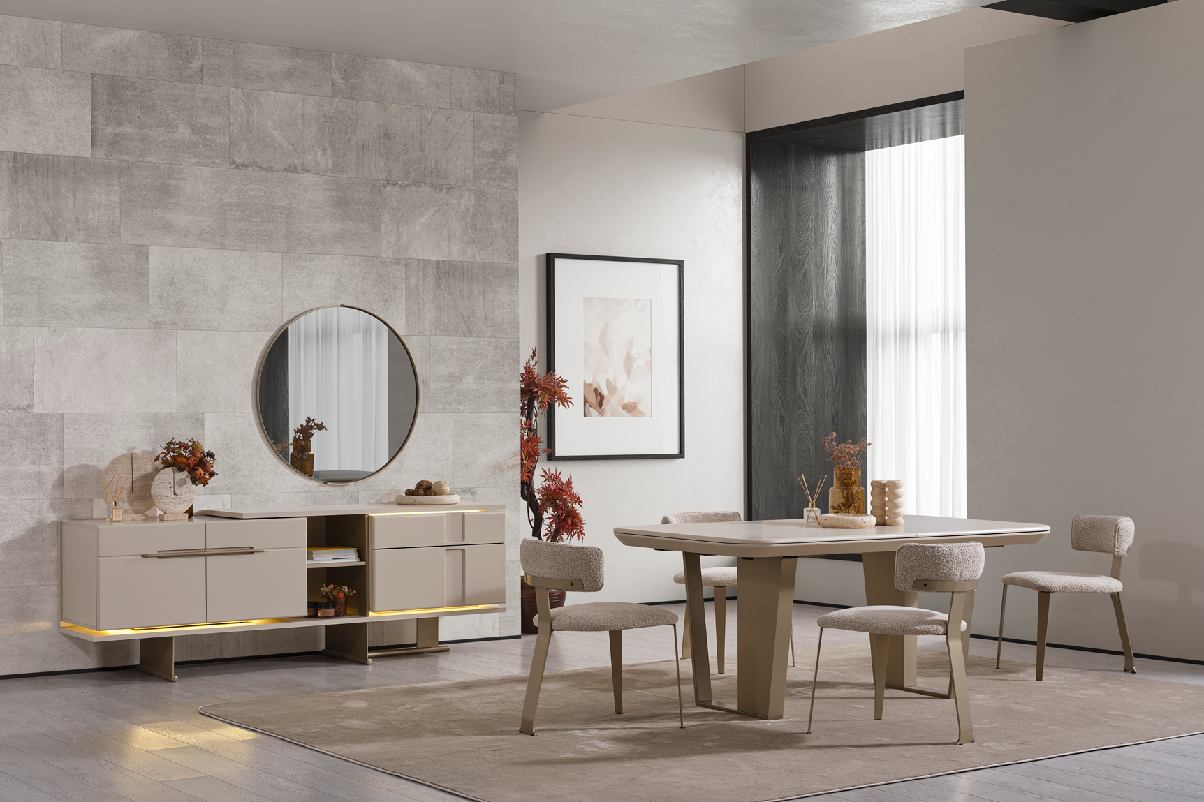 Modern Lizbon Dining Room Set by Netline Home Interior with a table and six chairs in a contemporary dining space