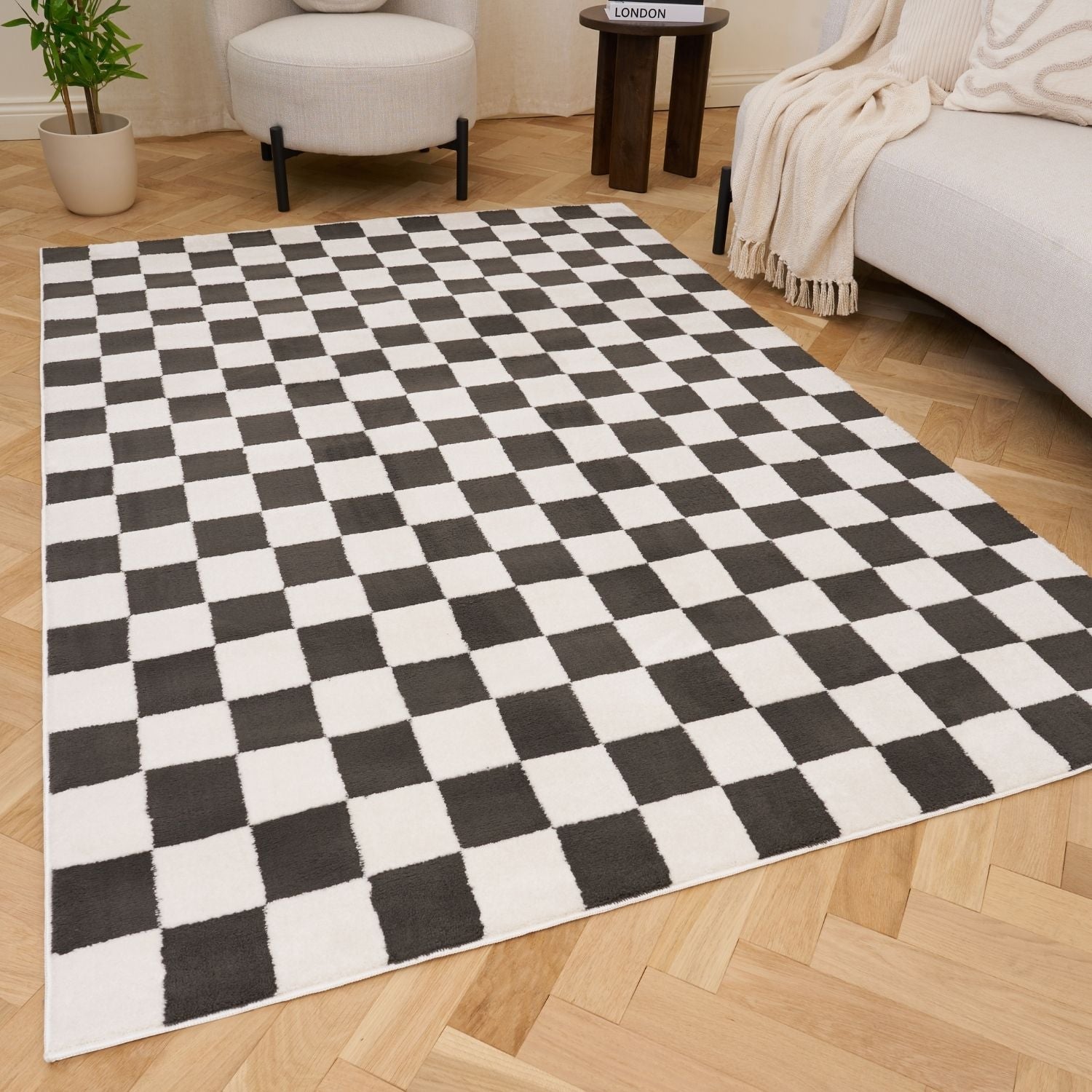 Loft Checkerboard Dark Grey Rug