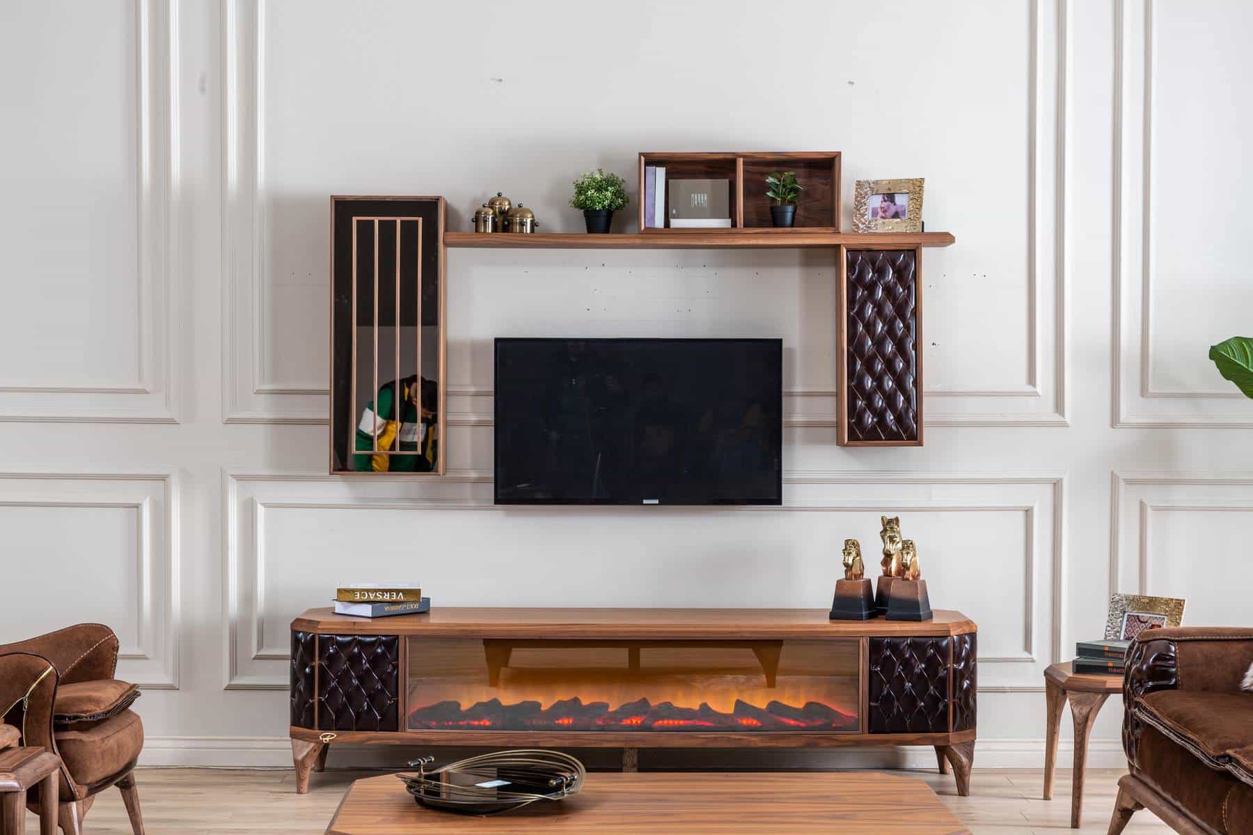 Contemporary Lotus Wall Unit TV stand by Netline Home Interior with sleek storage compartments and modern design.