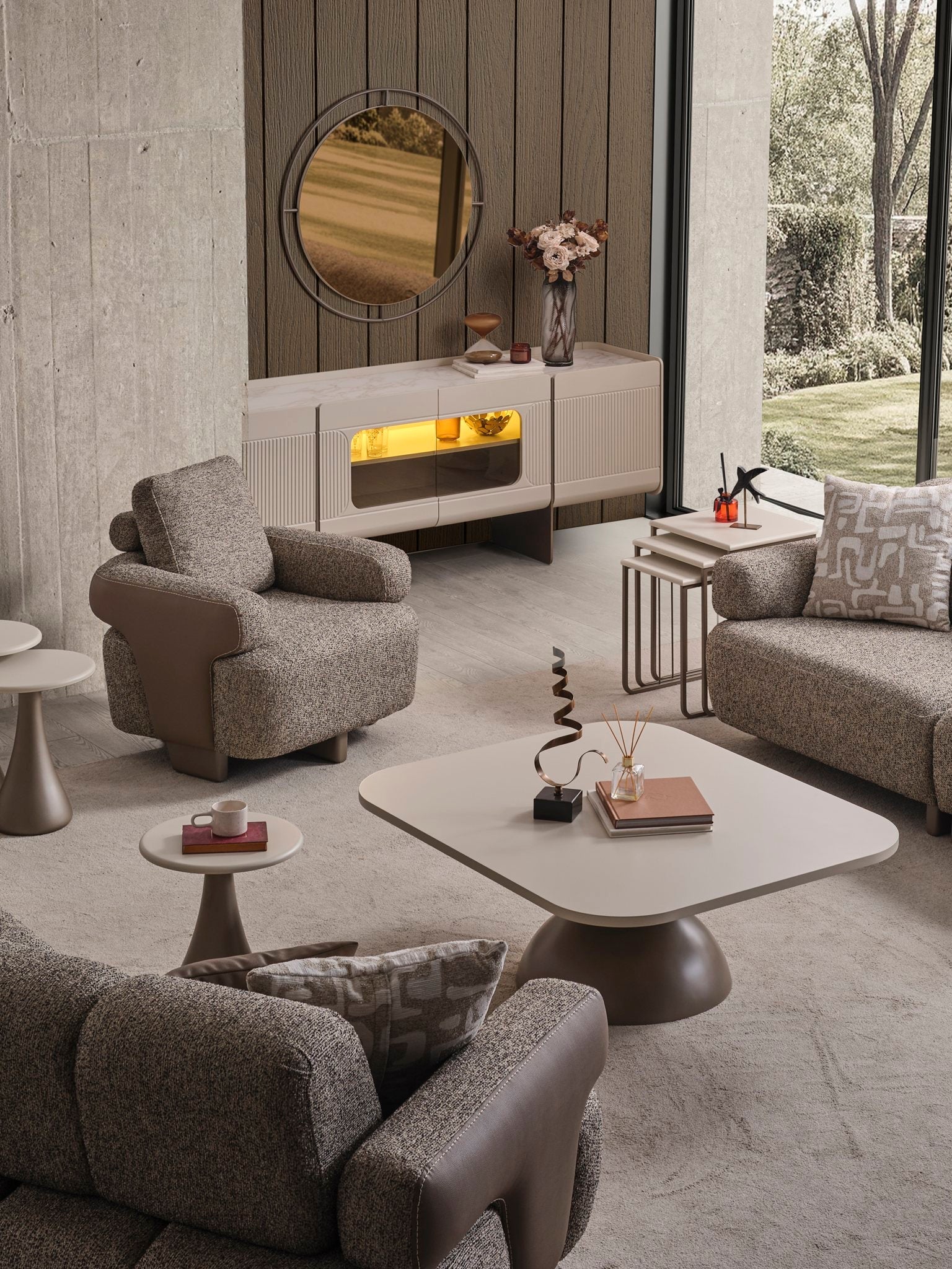 Netline Home Interior Luna armchair with plush fabric and modern design, perfect for stylish and comfortable accent seating.
