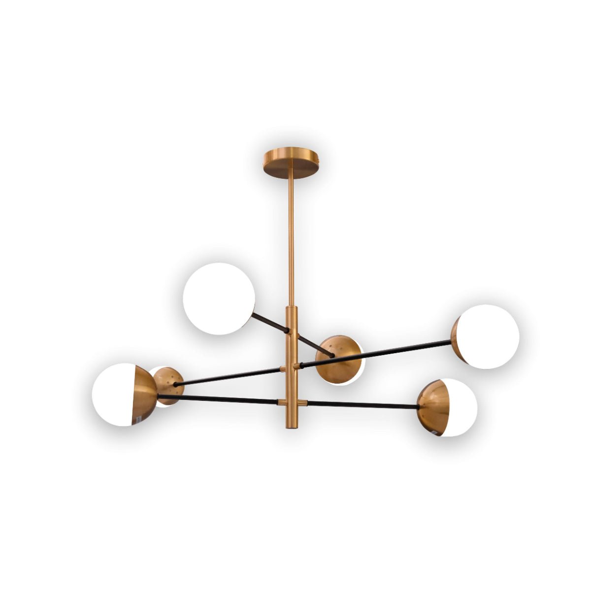 White glass and gold metal globe Sputnik ceiling light, tiered Nordic chandelier with 6 G9 fittings for kitchen island lighting.
