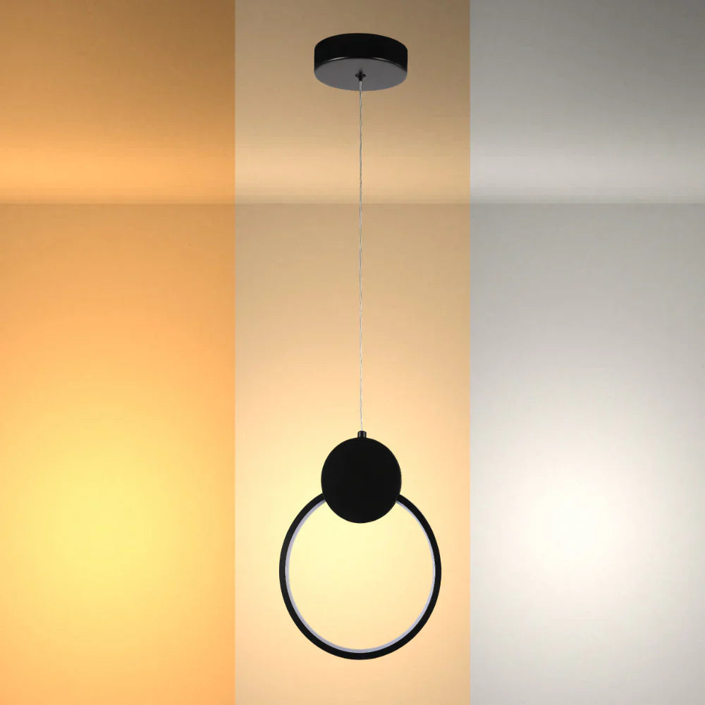 Modern Nordic bedside LED pendant light by Netline Home Interior in black with adjustable CCT, featuring a sleek ring design.