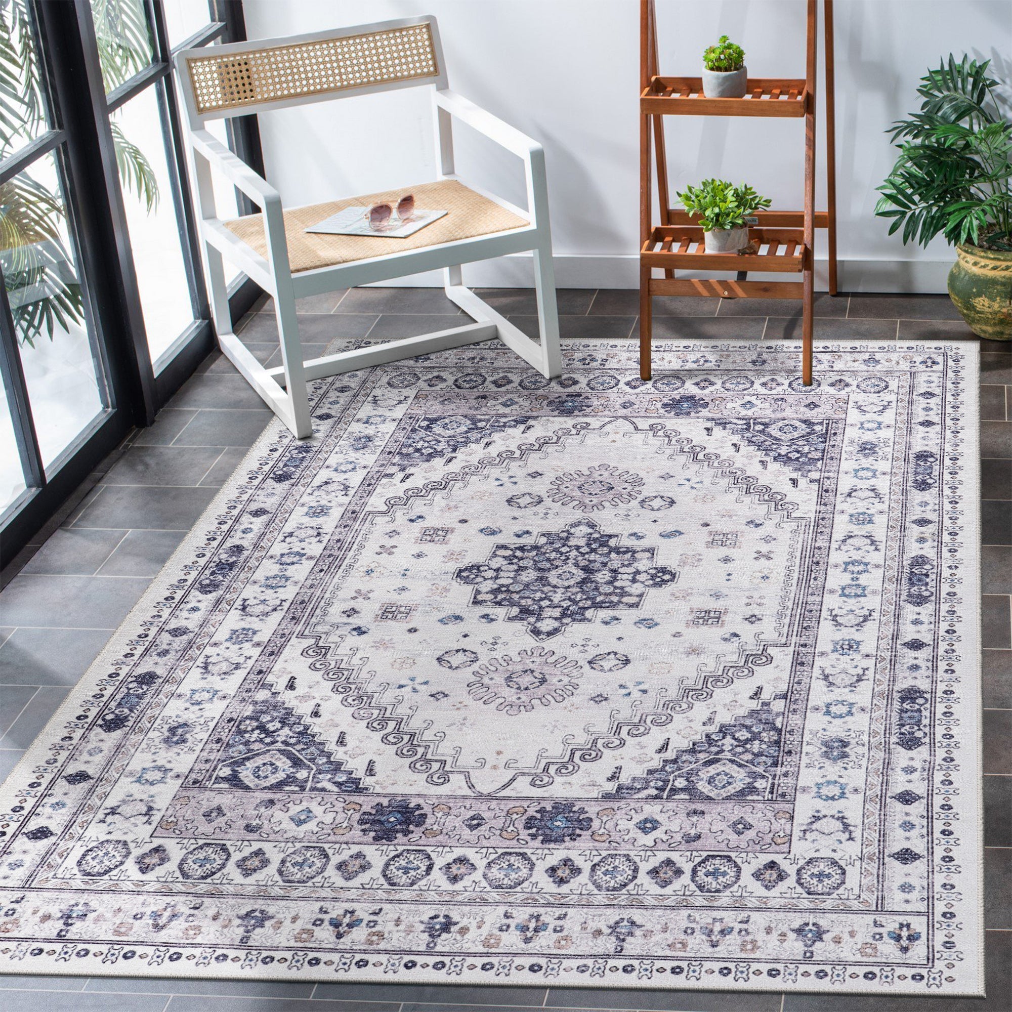 Netline Home Rugs Depot - Modern Beige Floral Washable Rug - Design KELIM2001