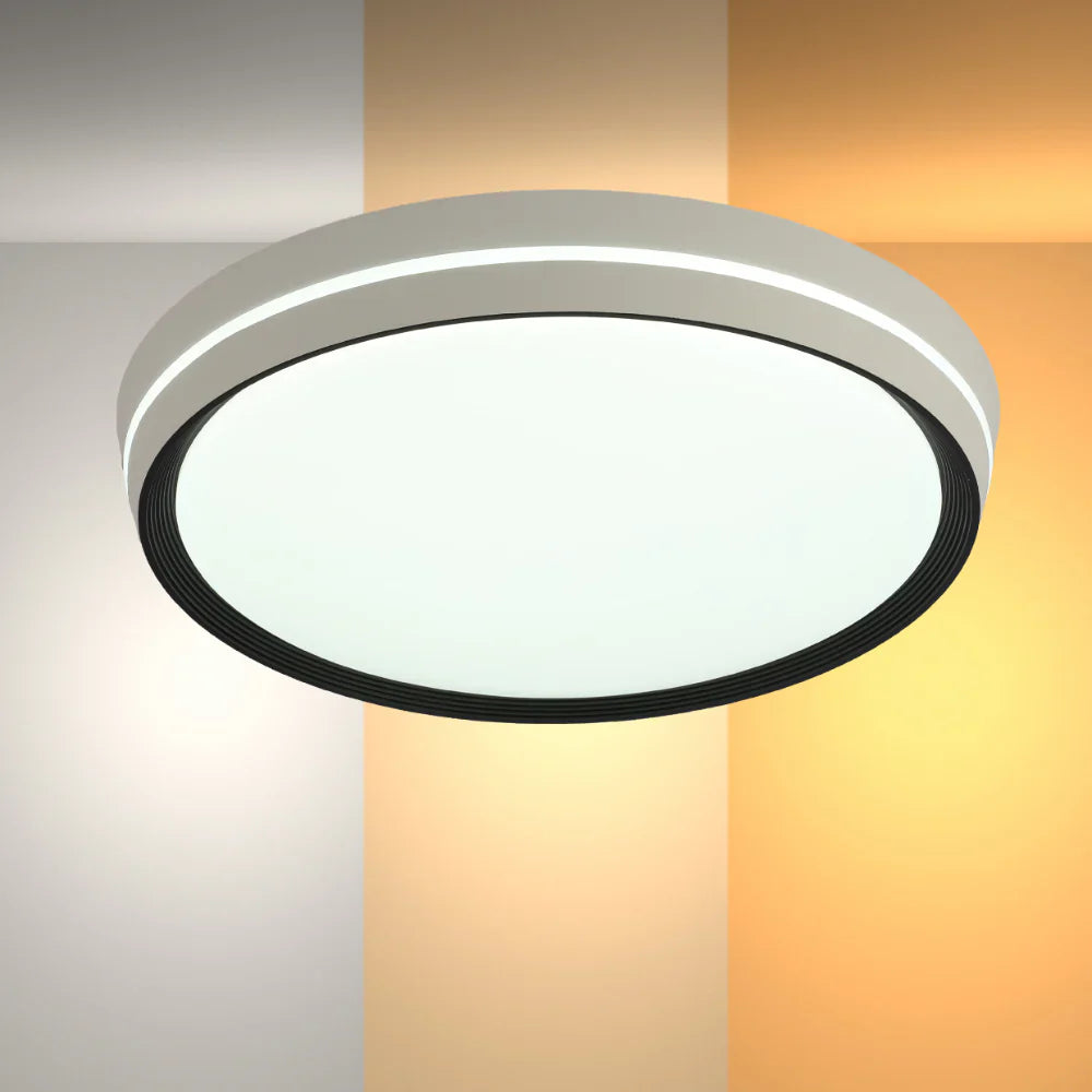 Modern flush mount ceiling light with decorative ring accent by Netline Home Interior, featuring sleek, contemporary design and soft illumination.