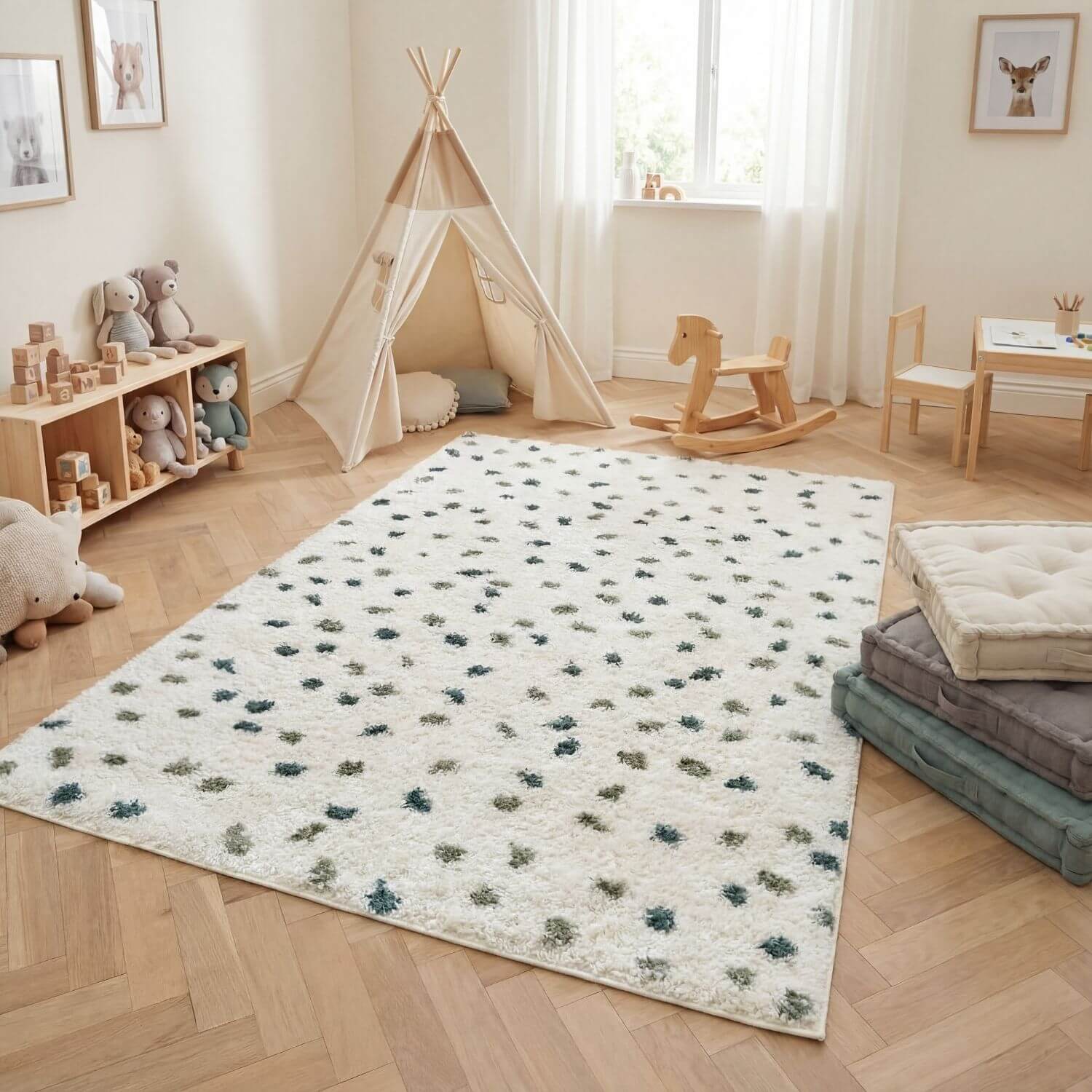 Green Moodi Shaggy Drizzle Runner Rug by The Rugs, featuring a soft, shaggy texture and vibrant green color for cozy, stylish spaces.