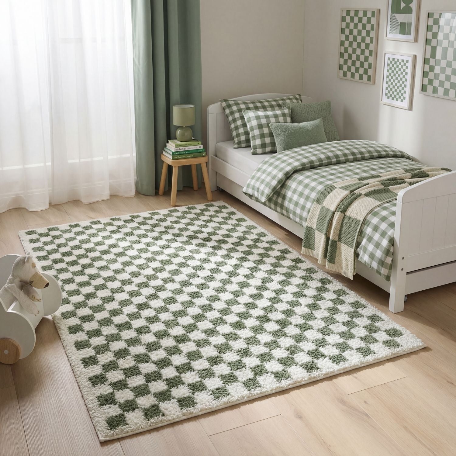 Green Moodi Shaggy Lunel Runner Rug by The Rugs, featuring soft shaggy texture and vibrant color for a cozy interior accent.