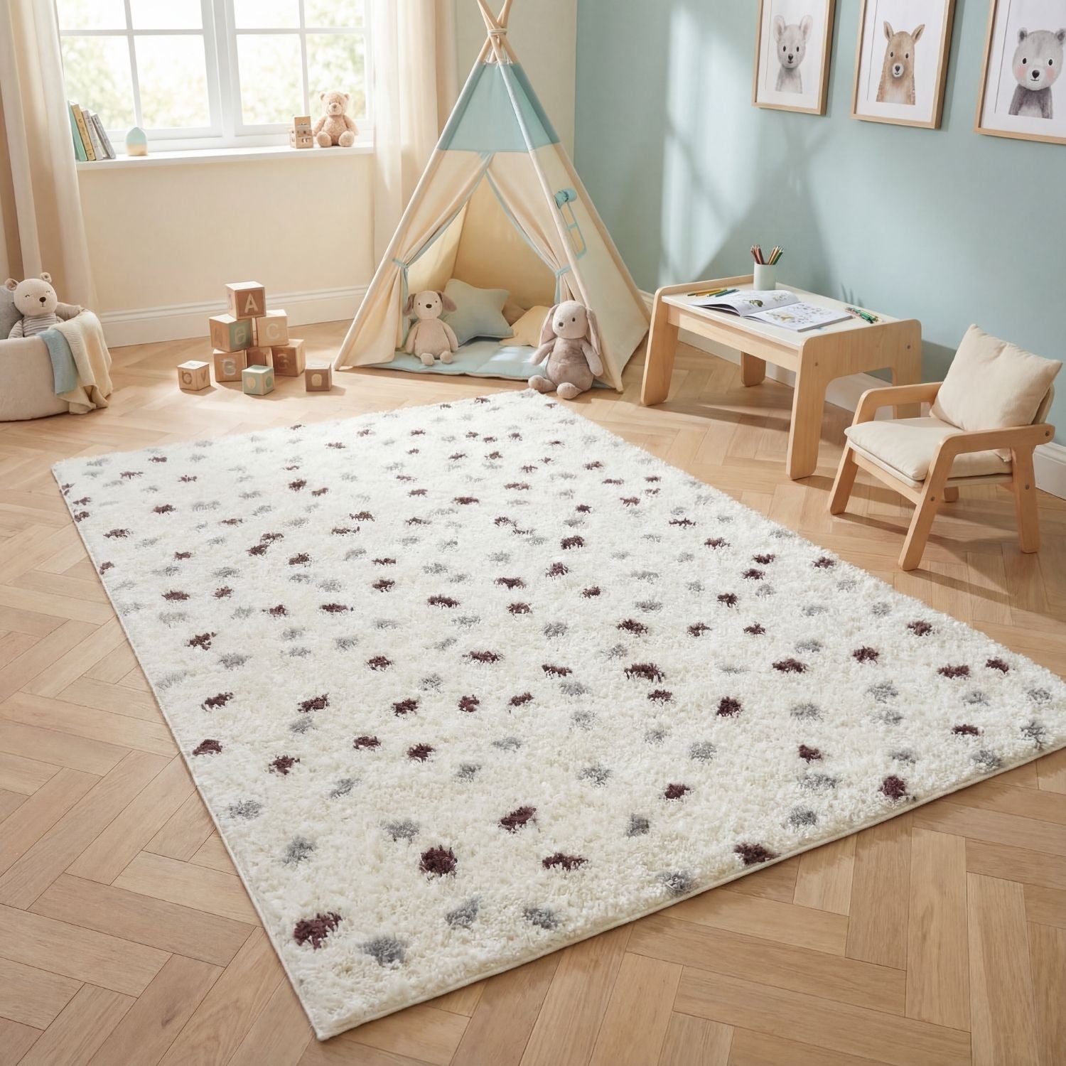 Moodi Shaggy Grey/Purple Plumetis Rug