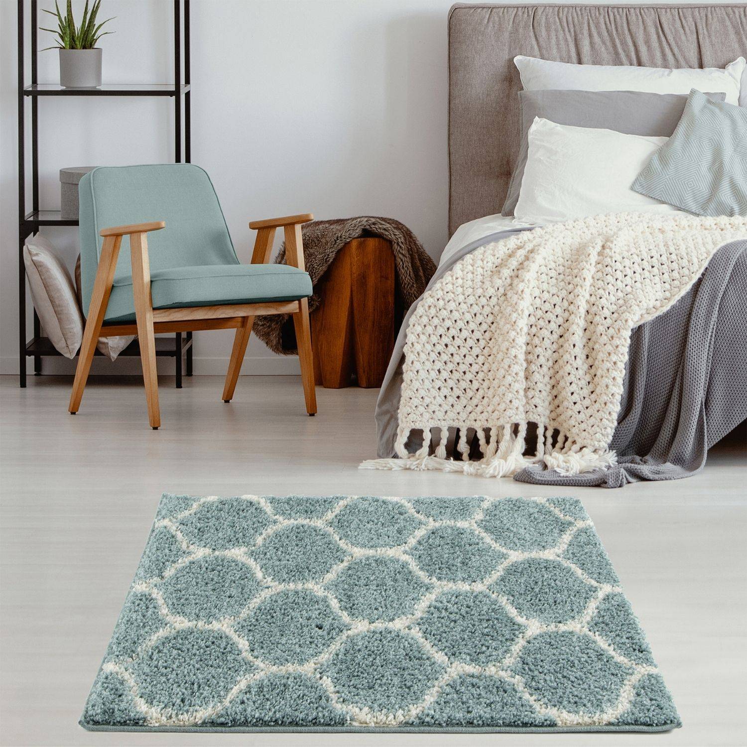Moroccan Duck Egg Blue Shaggy Rug | 650