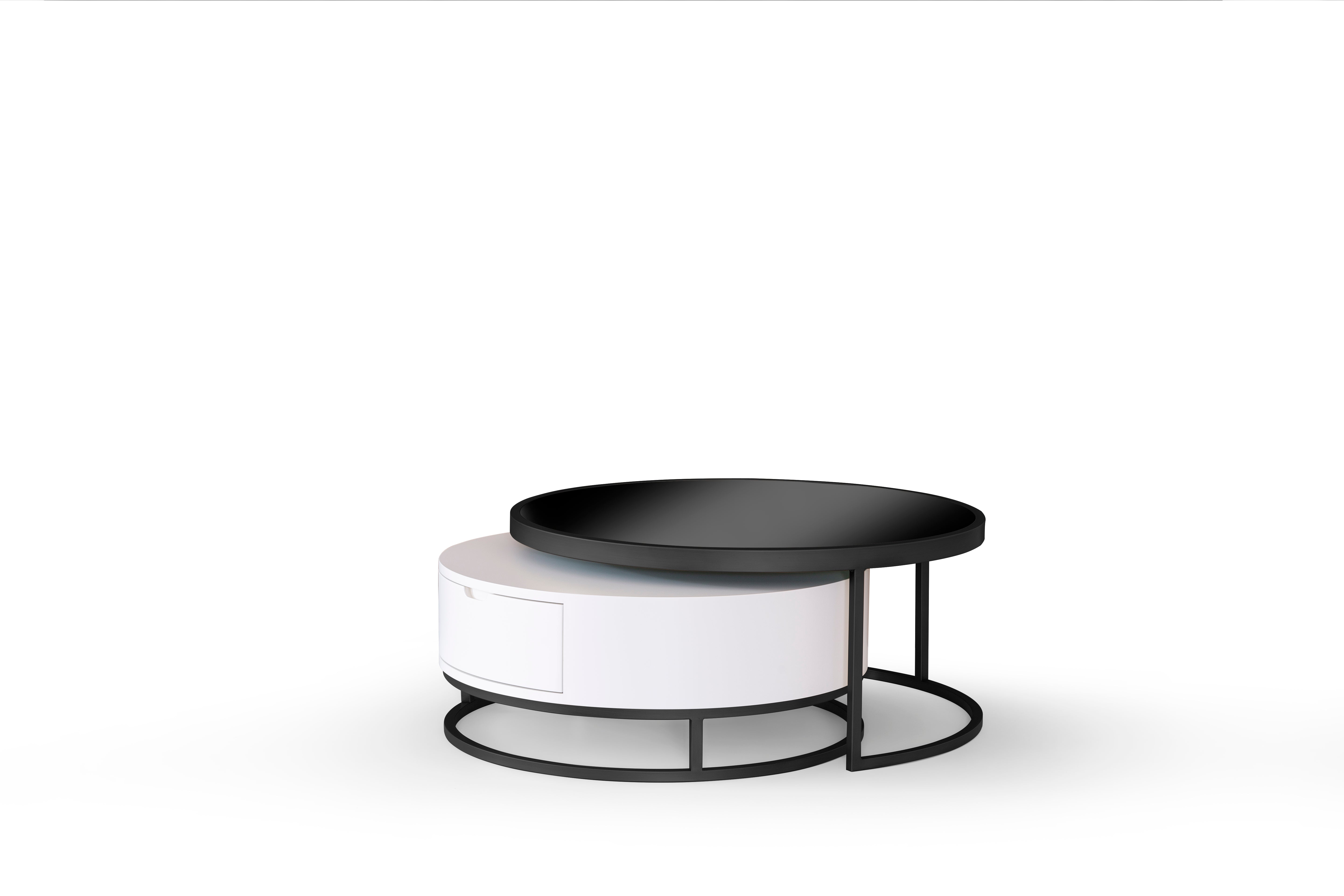 Black Roll Coffee Table by Netline Home Interior, stylish living room accent with a sleek, modern design and smooth rolling wheels.