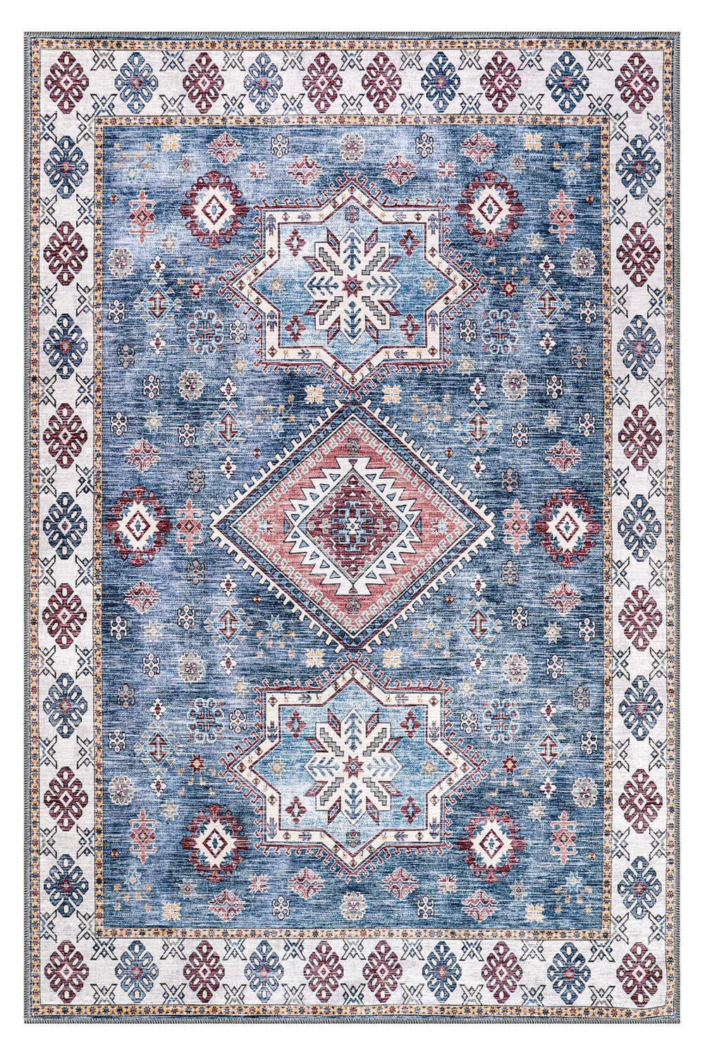 Multicolor tribal geometric washable rug by Netline Home with vibrant patterns, perfect for adding style to any space.