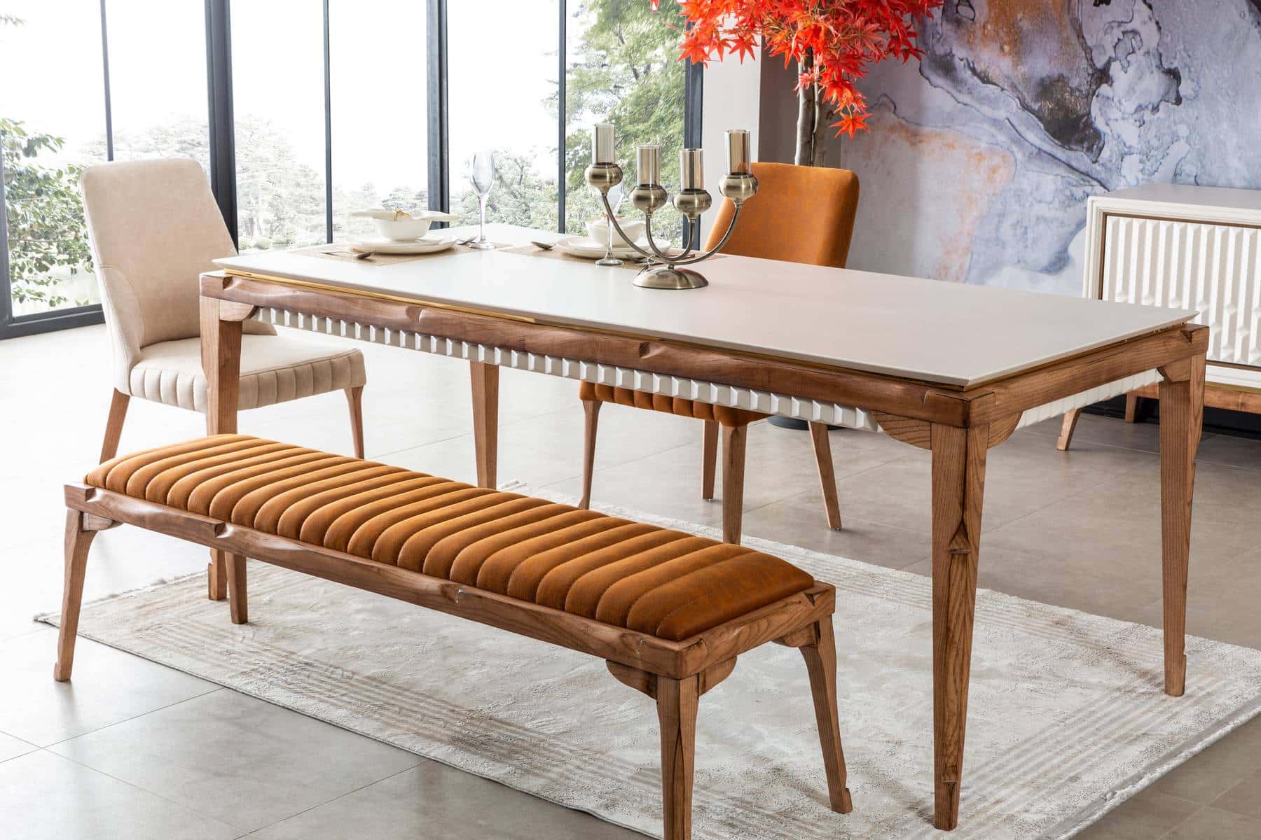 Modern Tetra Dining Table by Netline Home Interior, showcasing a sleek design with a spacious wooden tabletop and sturdy legs.
