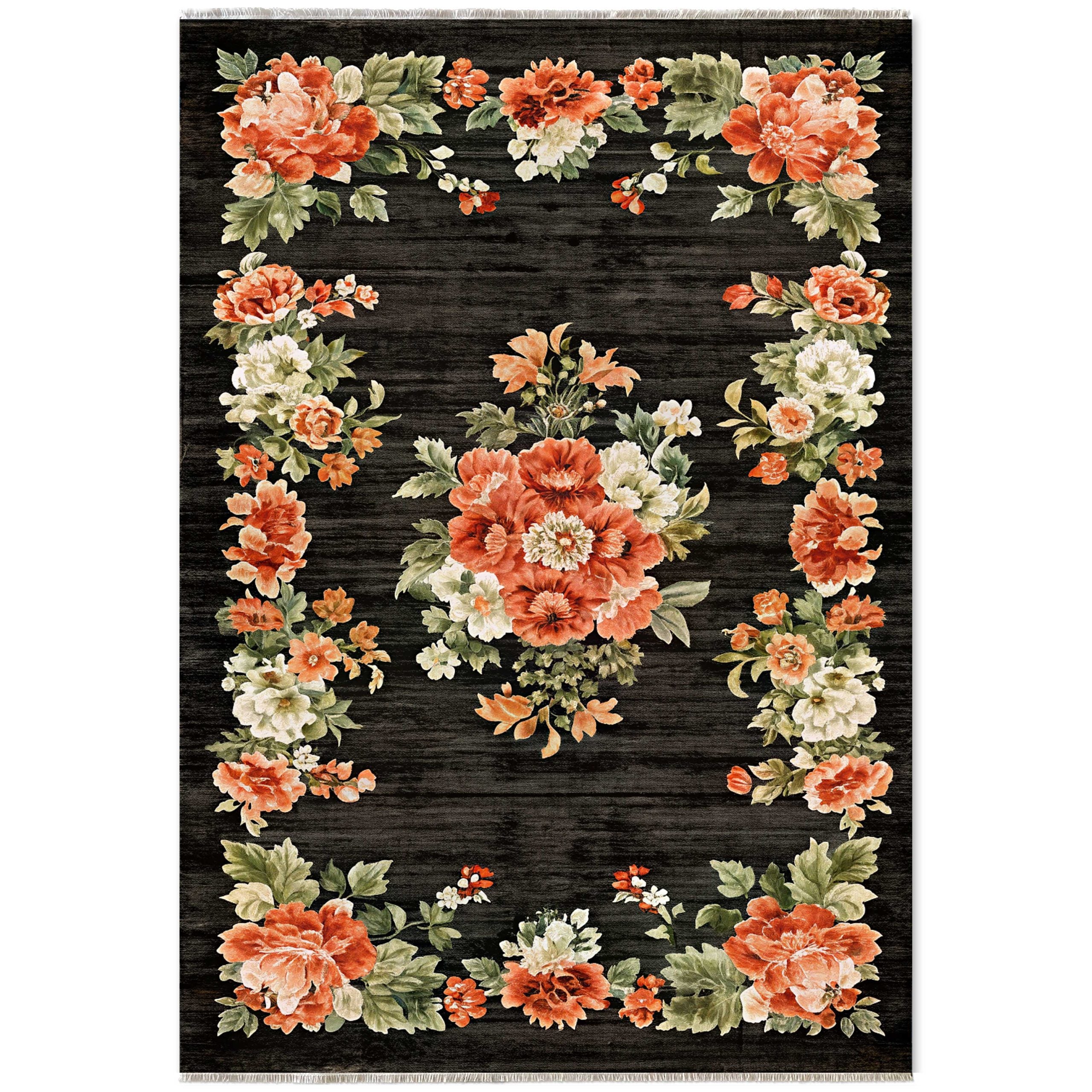 Netline Home Red Burgundy Black Anthracite Ethnic Machine Washable Chenille Rug Design 605-01 - Hilltop Photoshoot - Netline Home