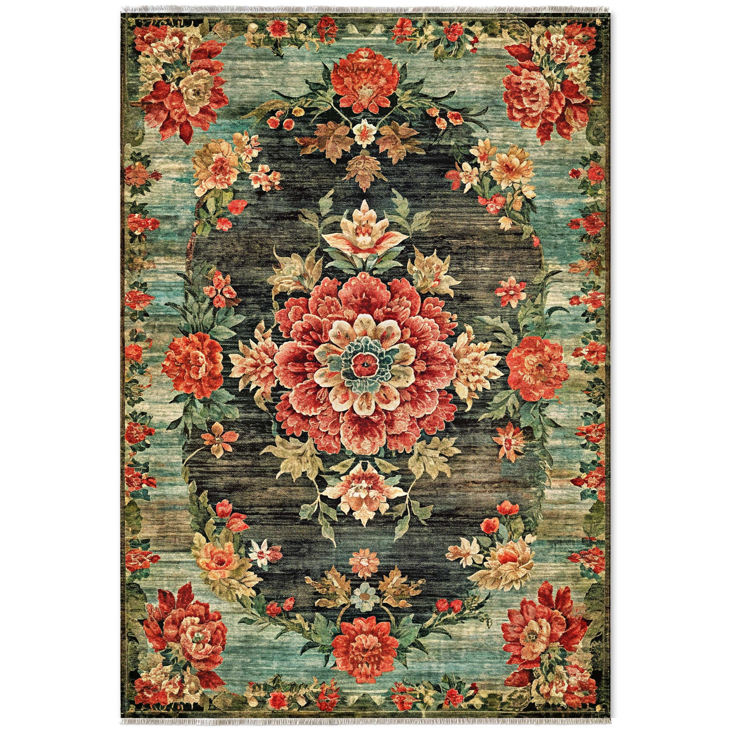 Netline Home Red Burgundy Black Anthracite Green Khaki Ethnic Machine Washable Chenille Rug Design NH7093 - Hilltop Photoshoot - Netline Home