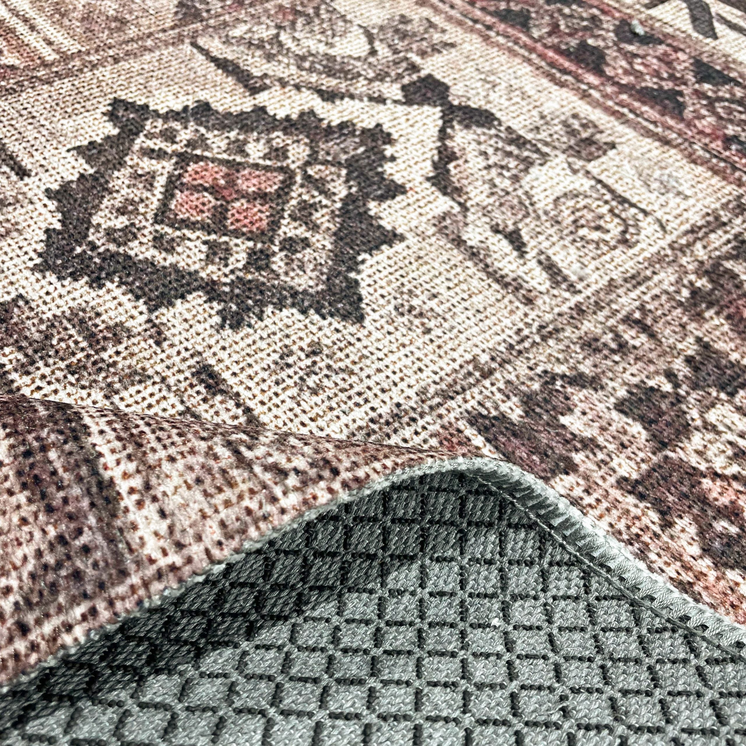 Netline Home Mink Brown Ethnic Machine Washable Chenille Rug Design NH7094 - Gallery Image 4 - Netline Home