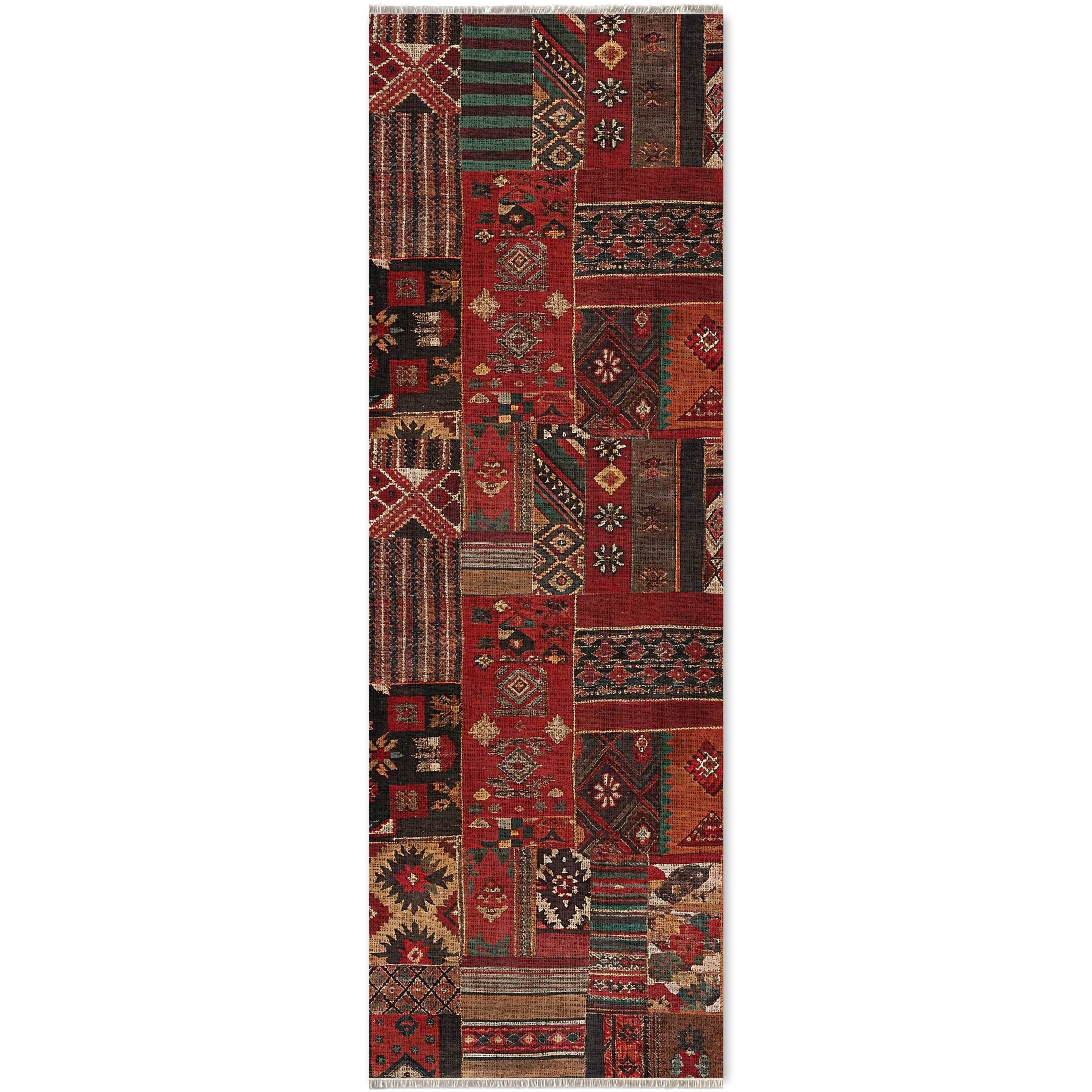 Netline Home Red Burgundy Green Khaki Ethnic Machine Washable Chenille Rug Design NH7096 - Gallery Image 7 - Netline Home